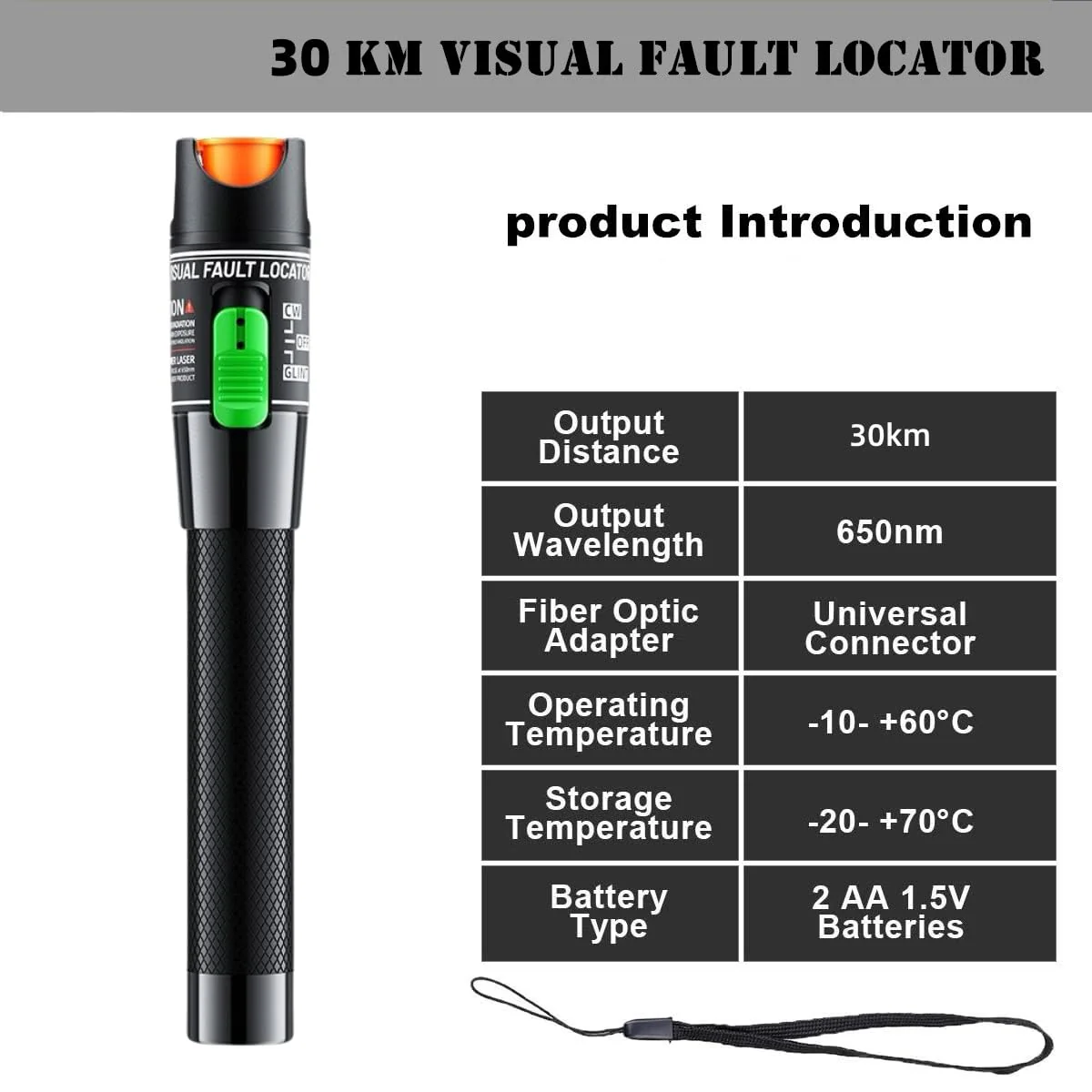 Visual Fault Locator,30-50KM Fiber Optic Cable Tester Meter, VFL Red Light Pen Light Source Testers(Black) 30-50KM VFL - Image 2