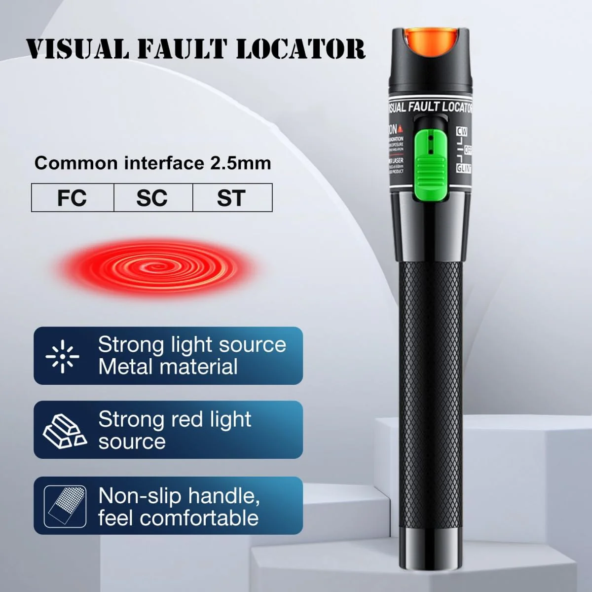Visual Fault Locator,30-50KM Fiber Optic Cable Tester Meter, VFL Red Light Pen Light Source Testers(Black) 30-50KM VFL - Image 3
