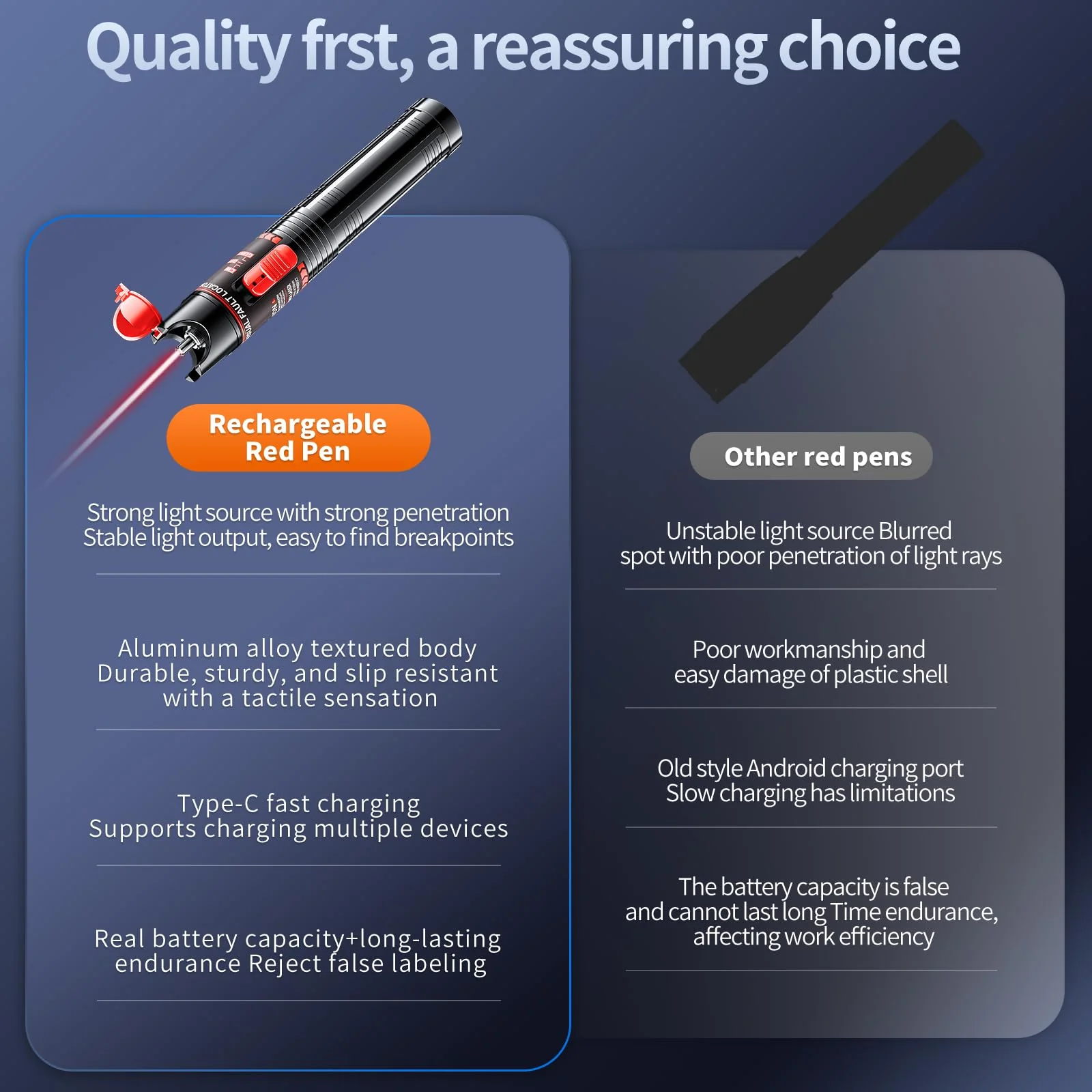 Visual Fault Locator 30KM - Rechargeable VFL Fiber Optic Tester Kit Include Single Mode 9/125um FC Male to LC Female Adapter, Fiber Optic Lights for Network Cable 30km-Rechargeable - Image 7