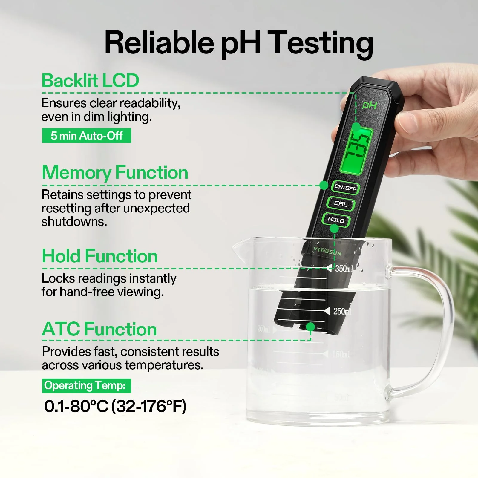 VIVOSUN Digital pH Meter, 3-in-1 TDS/EC/Temperature Meter, 3-in-1 Soil Moisture/pH/Light Tester Combo for Home, Garden and Hydroponics Black-White-Green - Image 2