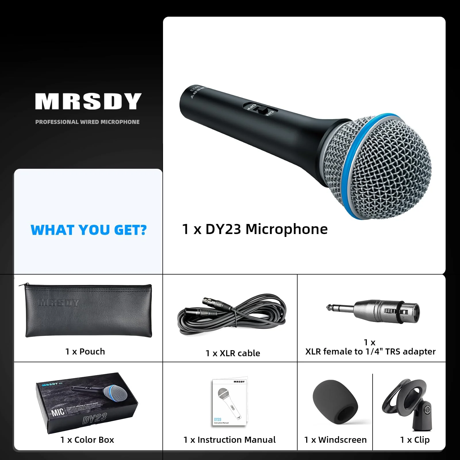 Vocal Dynamic Microphone, Metal Handheld Wired Microphone for Singing, Mic Suitable for Karaoke and Recording, with On/Off Switch and 16.4ft XLR Cable DY23 - Image 2