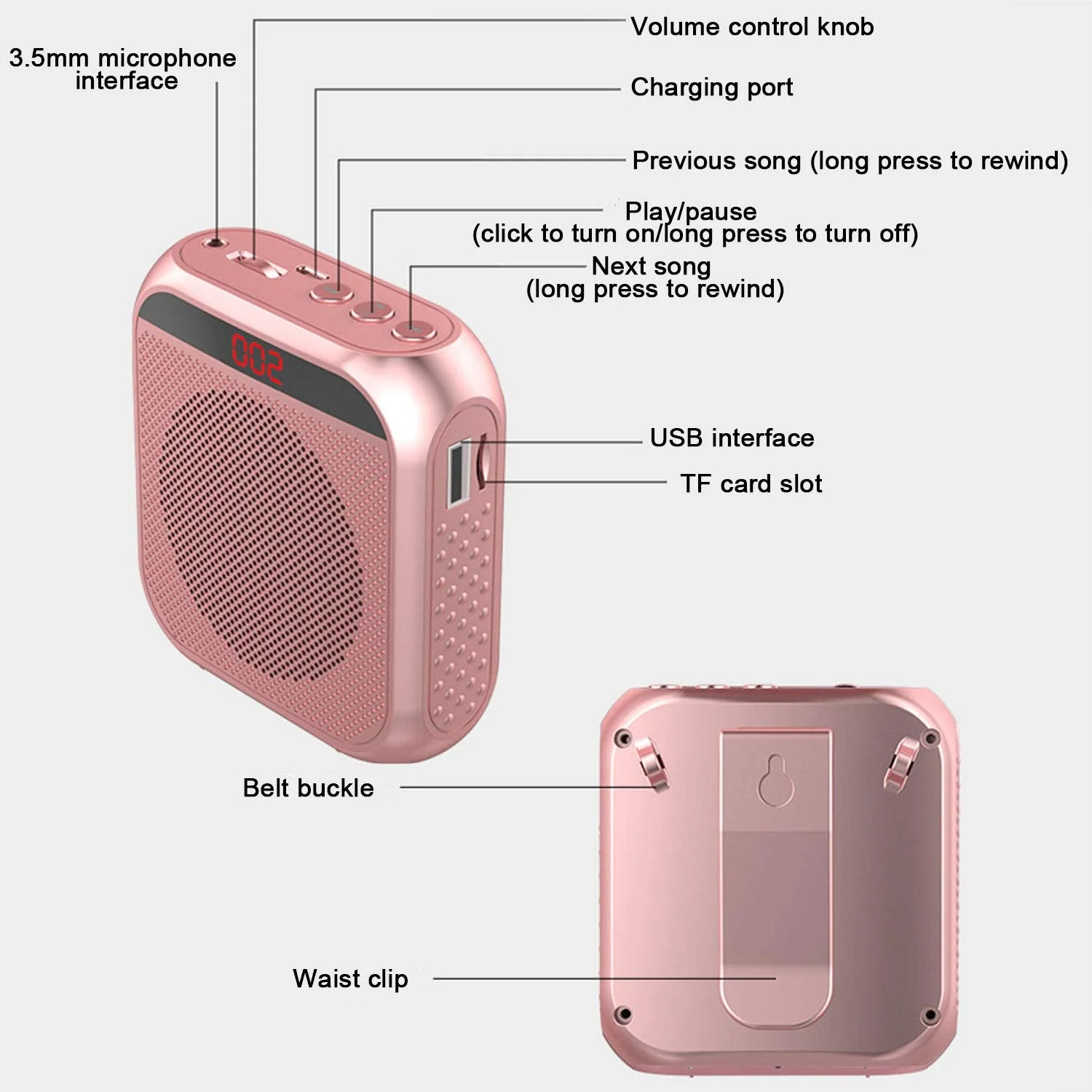 Voice Amplifier for Teachers,Rechargeable Portable Microphone with Speaker,Portable Pa System for Outdoors, Teaching, Meeting, Presentation, etc(Rose Gold) Rose Gold - Image 2