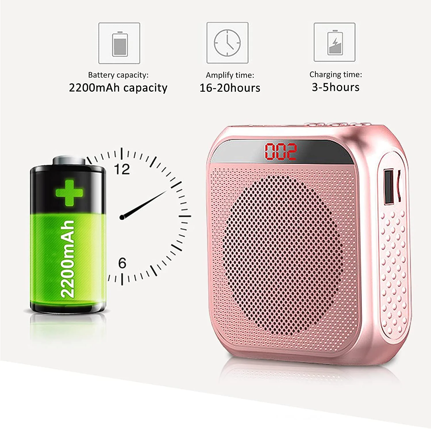 Voice Amplifier for Teachers,Rechargeable Portable Microphone with Speaker,Portable Pa System for Outdoors, Teaching, Meeting, Presentation, etc(Rose Gold) Rose Gold - Image 6