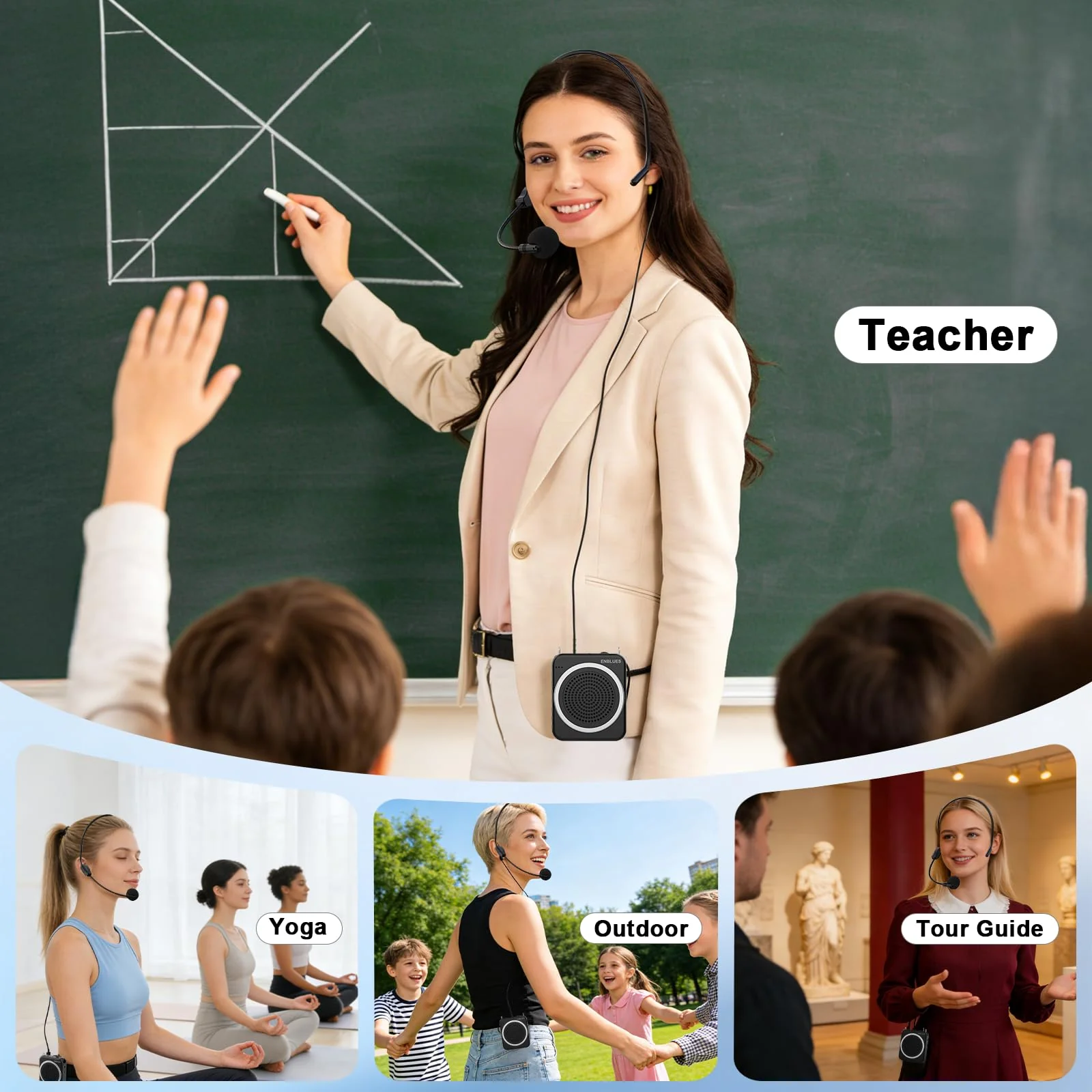 Voice Amplifier for Teachers with Wired Handheld Microphone and Headset Microphone, 2800mAh Mini Pa System Bluetooth Personal Portable Speaker for Classroom, Meeting and Yoga, Black - Image 6