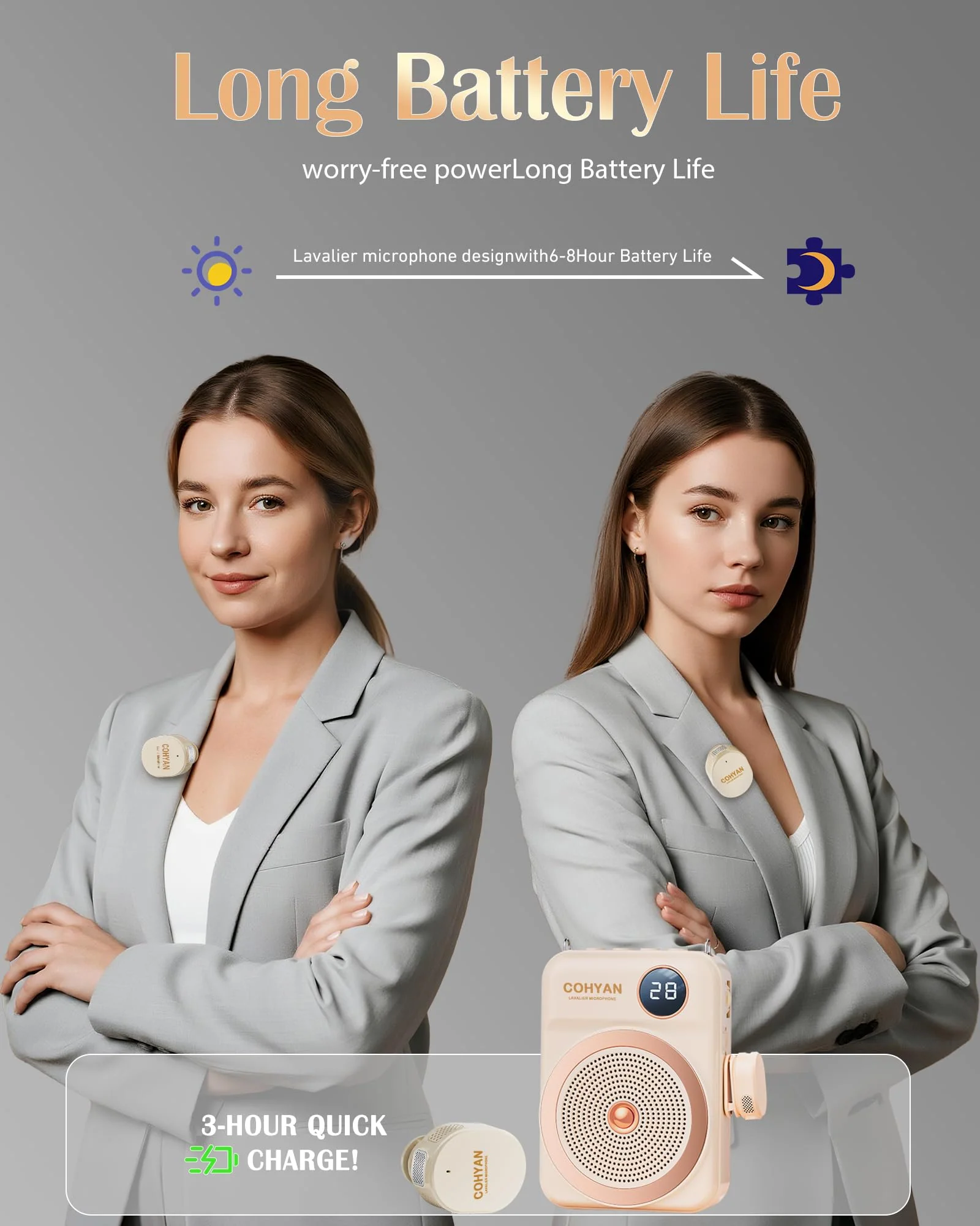 Voice Amplifier for Teachers with Wireless Lavalier Lapel Microphone Portable Bluetooth Microphone & Speaker, Rechargeable Bullhorn Megaphone for Classroom, Meetings, Yoga (Skin Tone) Skin Tone - Image 4