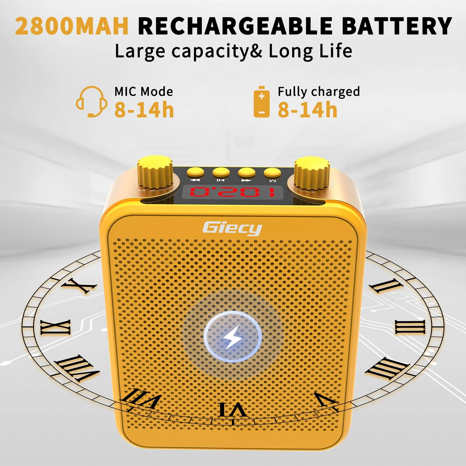 Voice Amplifier, Giecy 30W 2800mAh Rechargeable Personal Voice Amplifier with Microphone Headset, Portable Speaker for Multiple Locations Classroom, Meetings and Outdoors (G300-Yellow) G300-Yellow - Image 3