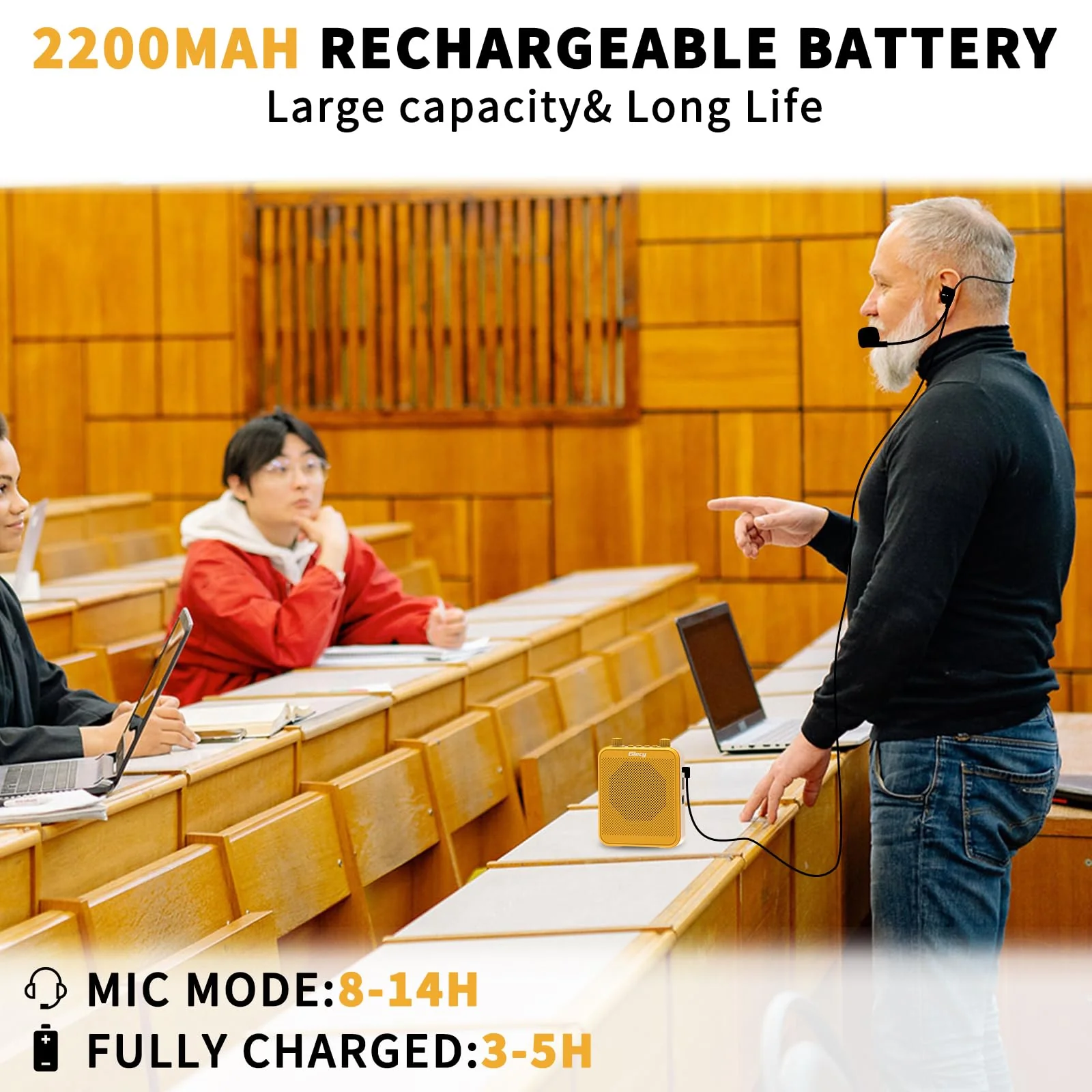 Voice Amplifier, Giecy 30W 2800mAh Rechargeable Personal Voice Amplifier with Microphone Headset, Portable Speaker for Multiple Locations Classroom, Meetings and Outdoors (G300-Yellow) G300-Yellow - Image 6