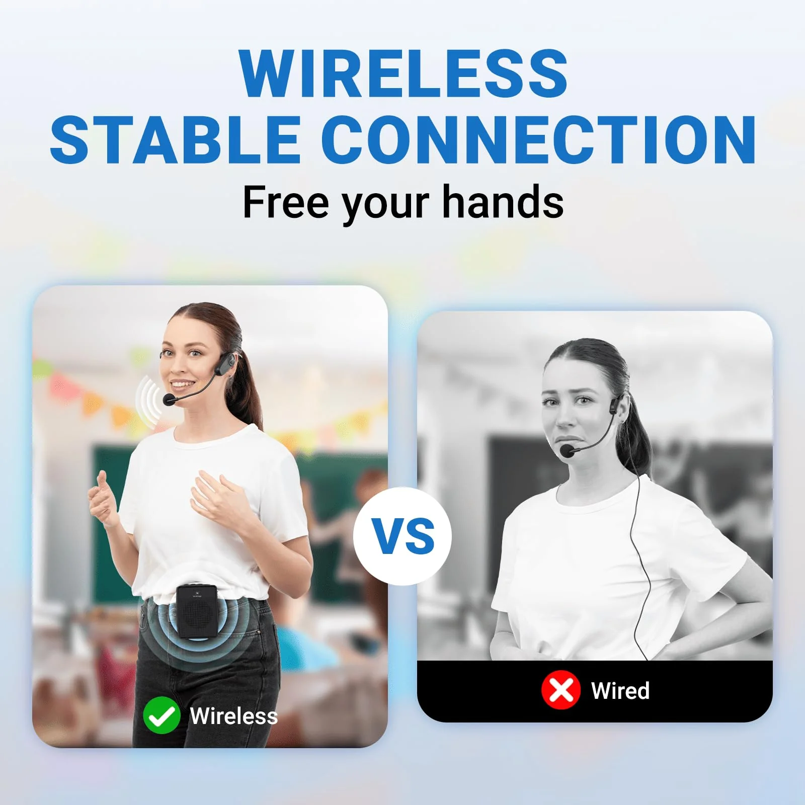 Voice Amplifier Wireless Microphone Headset, Original Sound Ultra Portable Microphone and Speaker, 15W Megaphone Speaker with Bluetooth Mic, Personal PA System for Teachers Classroom Tour Guide B002 - Image 3