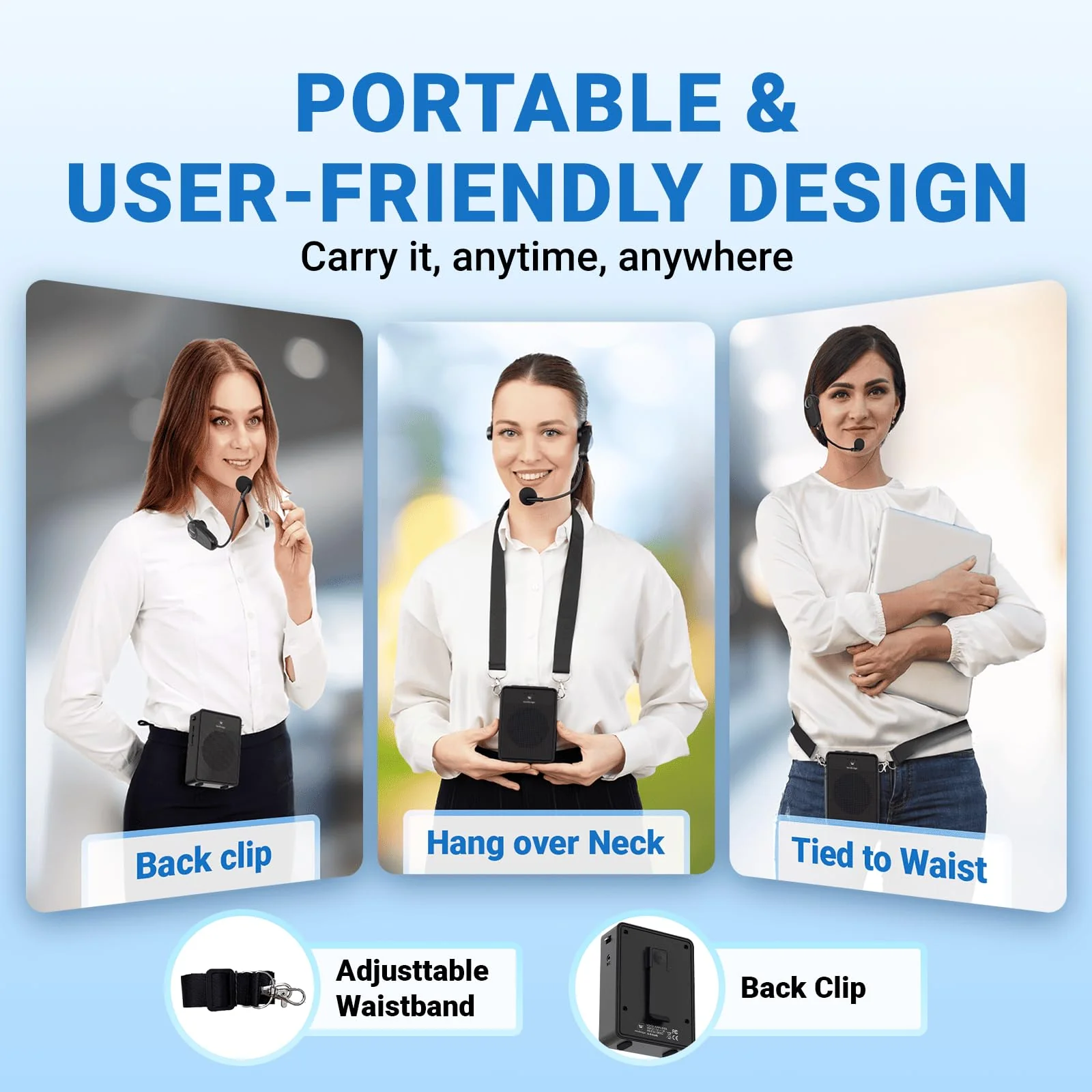 Voice Amplifier Wireless Microphone Headset, Original Sound Ultra Portable Microphone and Speaker, 15W Megaphone Speaker with Bluetooth Mic, Personal PA System for Teachers Classroom Tour Guide B002 - Image 8