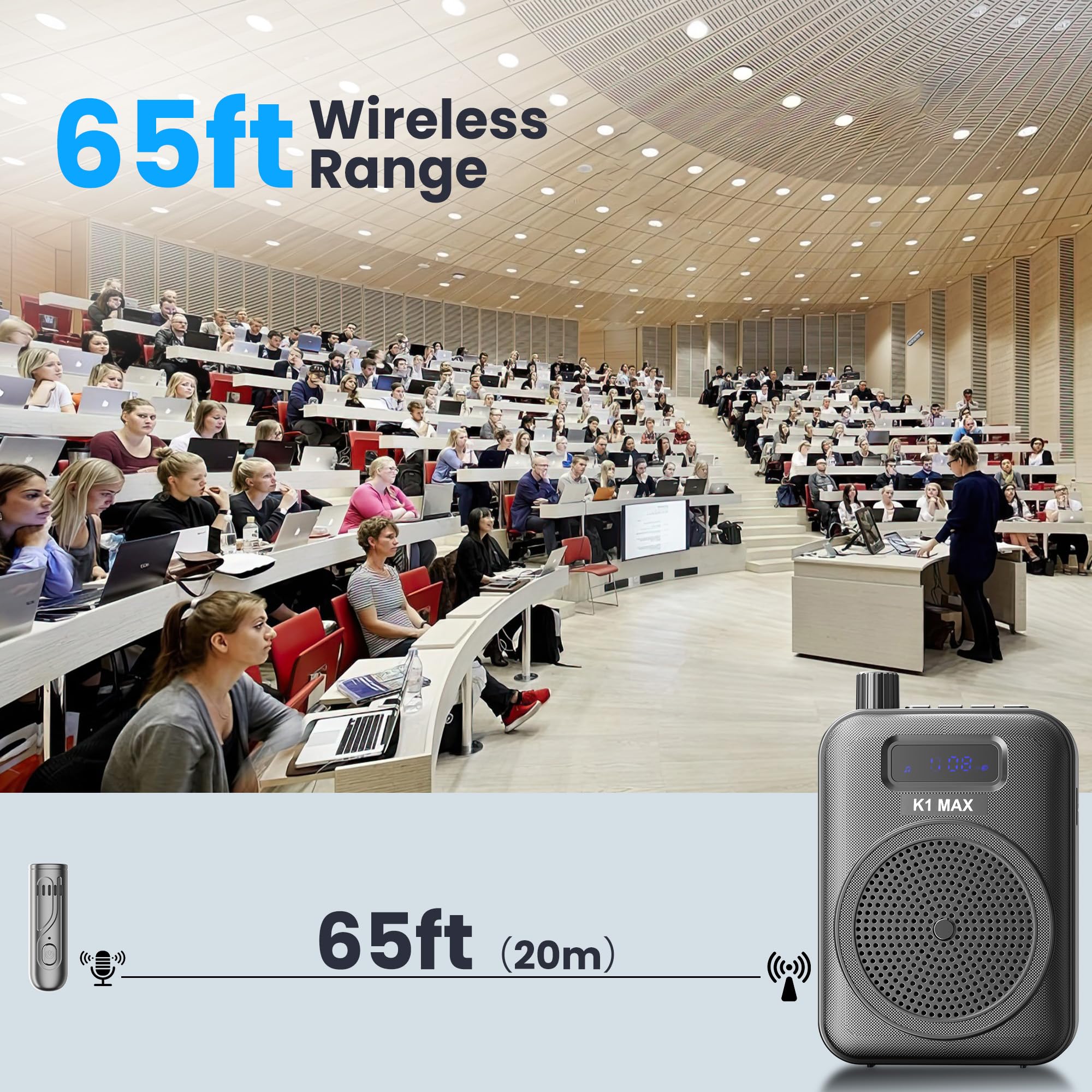 Voice Amplifier Wireless Microphone with Bluetooth Lavalier, Portable Microphone and Speaker for Teachers, Mini Rechargeable Amplifier, Ideal for Classroom, Meetings, Yoga, Speeches, and Tour Guides Carbon Black - Image 2