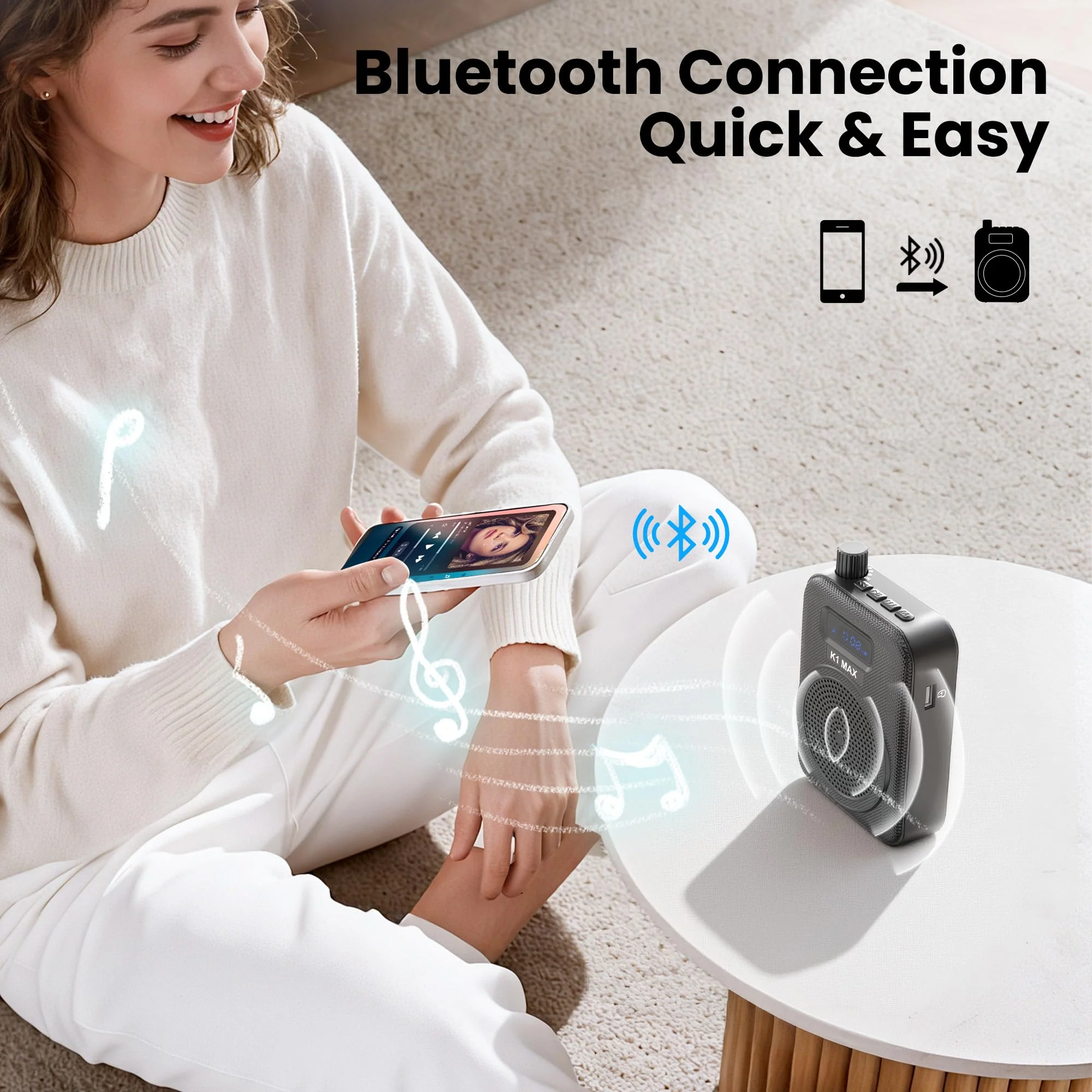 Voice Amplifier Wireless Microphone with Bluetooth Lavalier, Portable Microphone and Speaker for Teachers, Mini Rechargeable Amplifier, Ideal for Classroom, Meetings, Yoga, Speeches, and Tour Guides Carbon Black - Image 7
