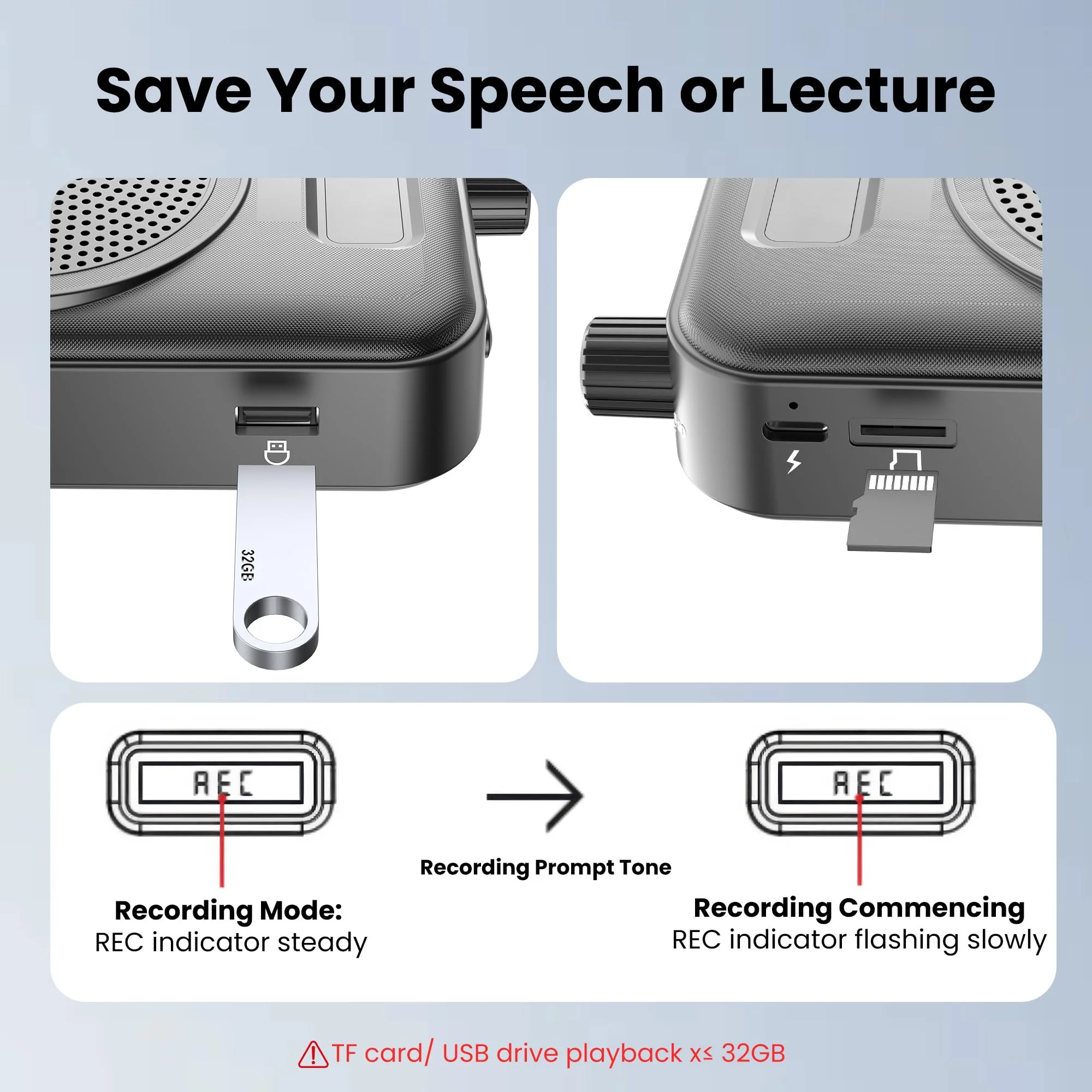Voice Amplifier Wireless Microphone with Bluetooth Lavalier, Portable Microphone and Speaker for Teachers, Mini Rechargeable Amplifier, Ideal for Classroom, Meetings, Yoga, Speeches, and Tour Guides Carbon Black - Image 8