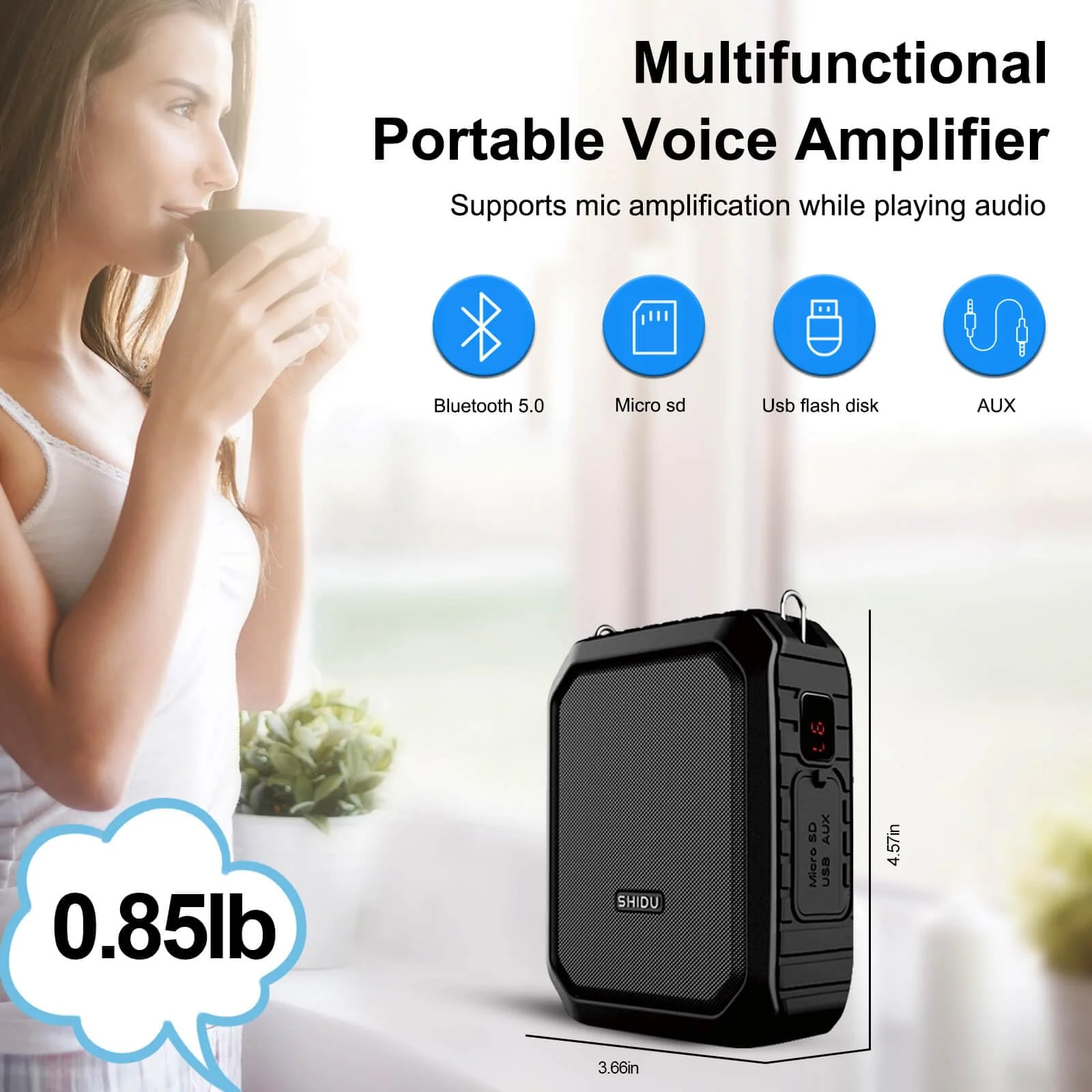 Voice Amplifier with Lapel Microphone/Microphone Headset-18W Waterproof Megaphone Speaker Pa System with 2 Mics, Bluetooth 5.0 Portable Microphone and Speaker for Teachers Elderly Tour Guide 800Plus Black-wired - Image 5