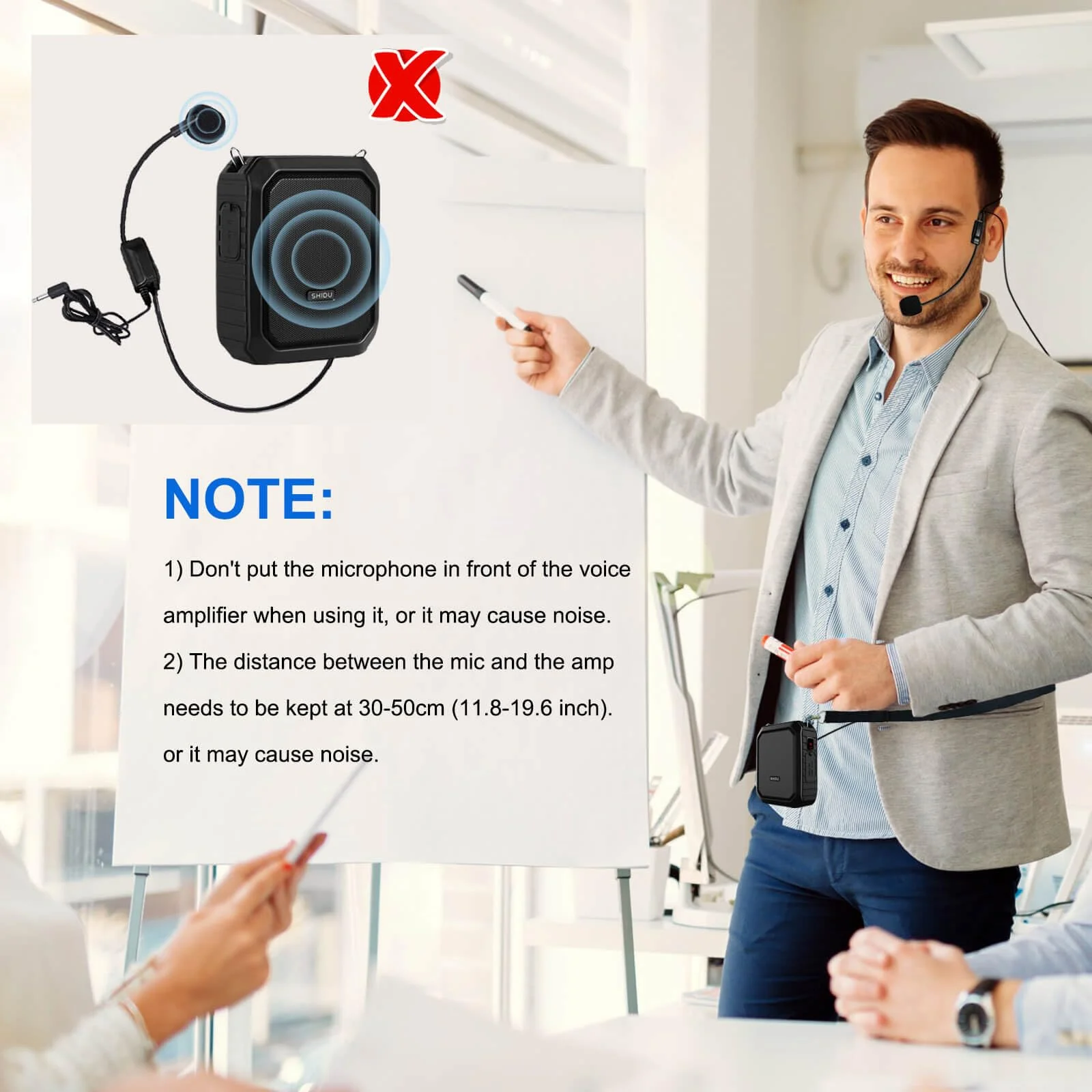 Voice Amplifier with Lapel Microphone/Microphone Headset-18W Waterproof Megaphone Speaker Pa System with 2 Mics, Bluetooth 5.0 Portable Microphone and Speaker for Teachers Elderly Tour Guide 800Plus Black-wired - Image 7
