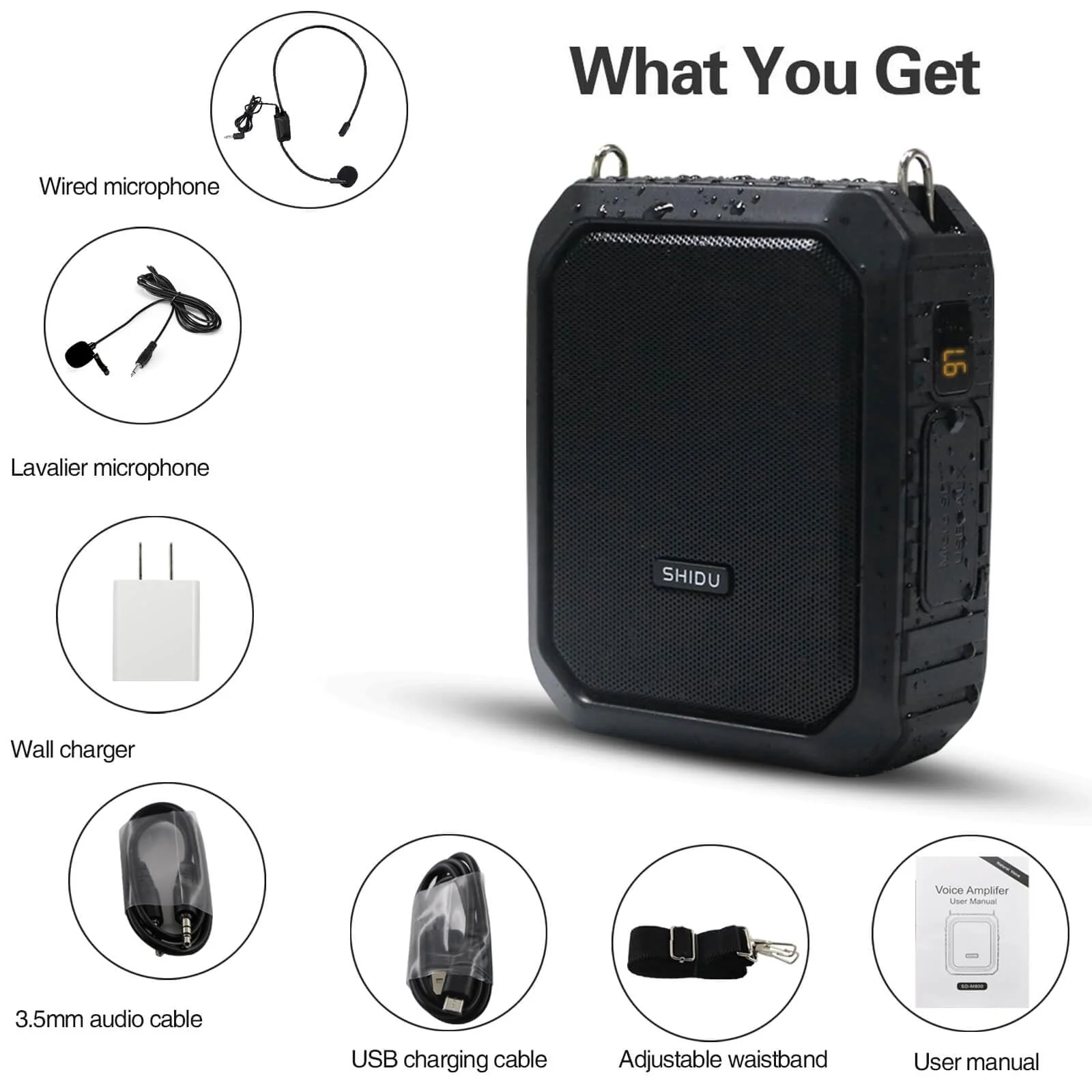 Voice Amplifier with Lapel Microphone/Microphone Headset-18W Waterproof Megaphone Speaker Pa System with 2 Mics, Bluetooth 5.0 Portable Microphone and Speaker for Teachers Elderly Tour Guide 800Plus Black-wired - Image 8