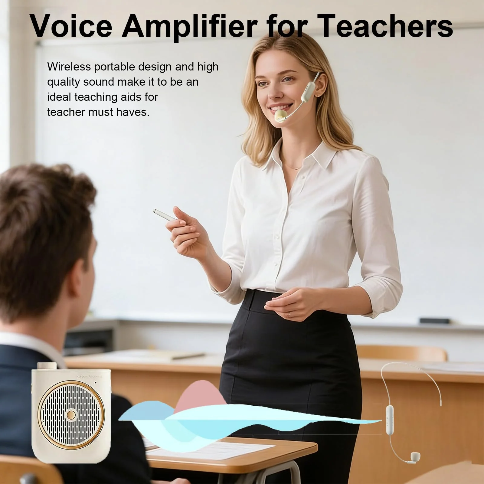 Voice Amplifier with Wireless Microphone Headset, Voice Amplifier Wireless Microphone for Teachers, Mini PA System Speaker, Portable Voice Amplifier for Classroom, Speech,Tour Guide (Cream) - Image 2