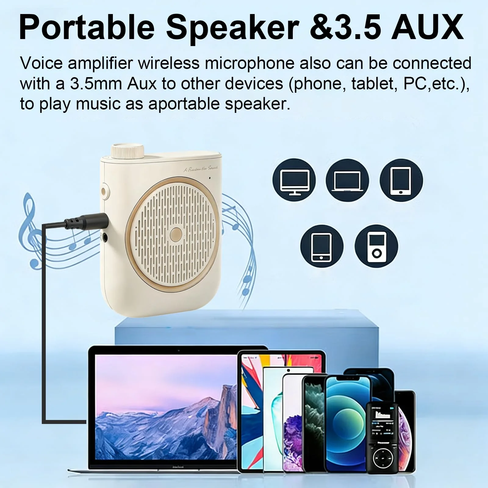 Voice Amplifier with Wireless Microphone Headset, Voice Amplifier Wireless Microphone for Teachers, Mini PA System Speaker, Portable Voice Amplifier for Classroom, Speech,Tour Guide (Cream) - Image 7