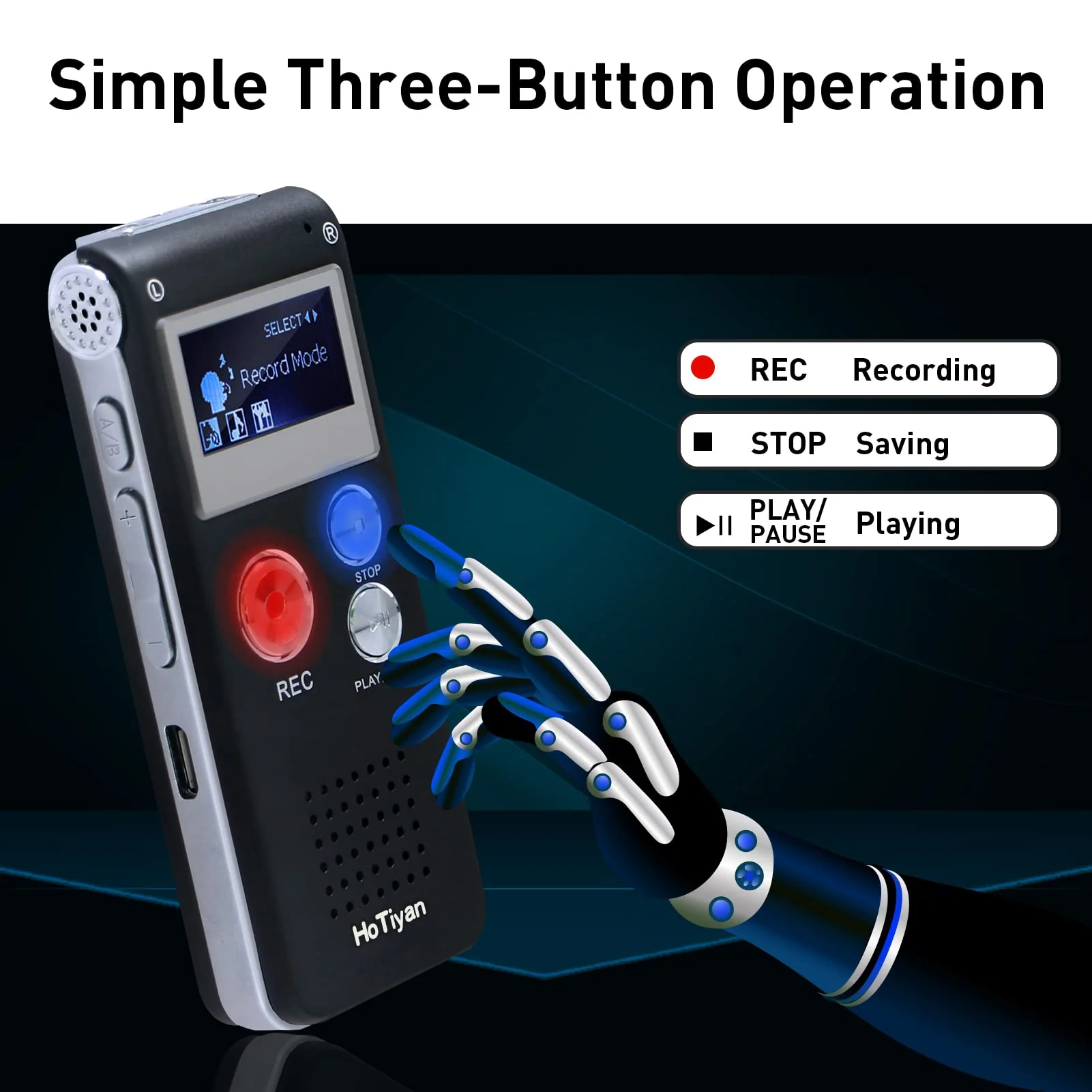 Voice Recorder 16GB Capacity Voice Activated Recording Device Digital Voice Recorder for Lectures, Meetings, Interviews Audio Recorder with USB Rechargeable WAV/MP3 Tape Recorder (16GB) - Image 2