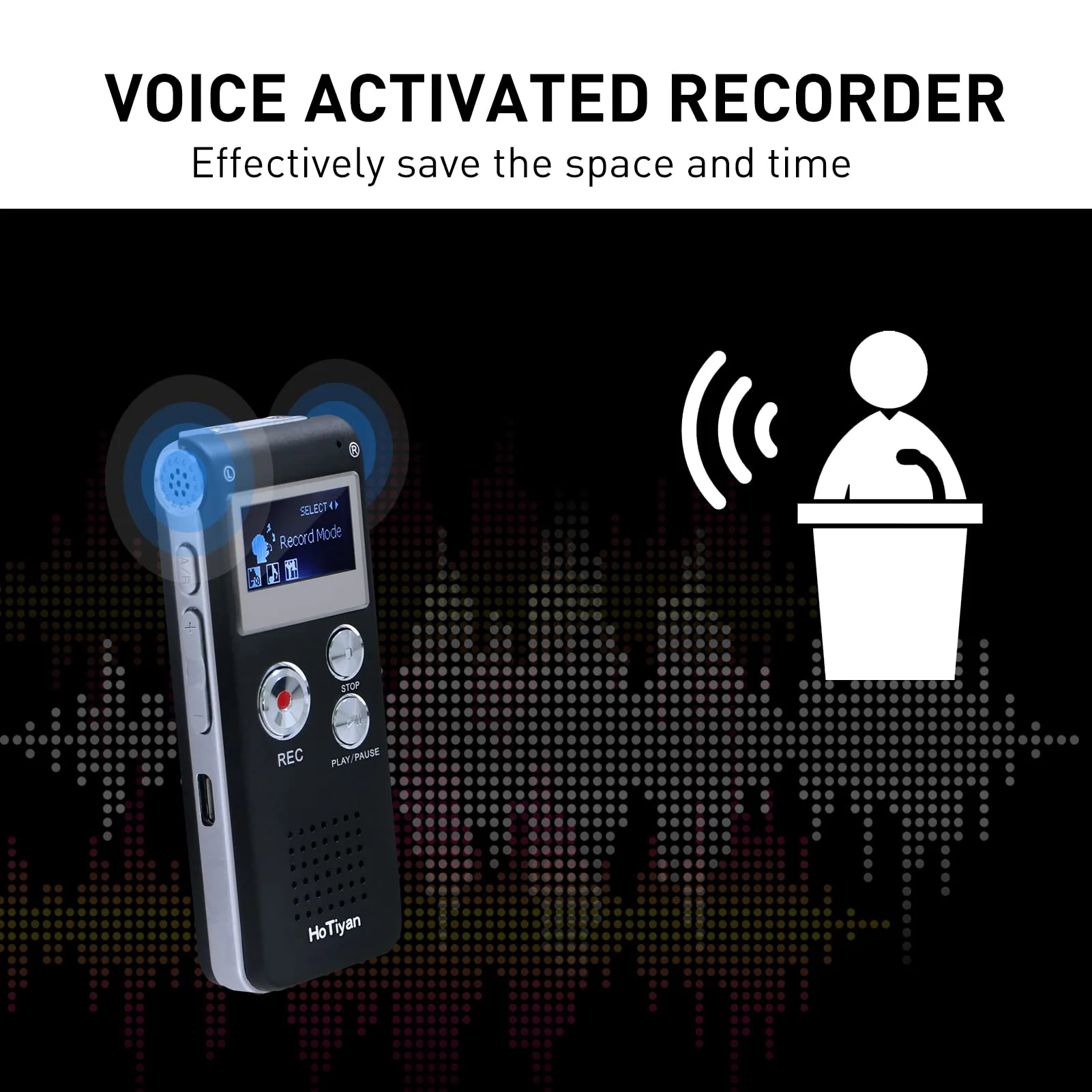 Voice Recorder 16GB Capacity Voice Activated Recording Device Digital Voice Recorder for Lectures, Meetings, Interviews Audio Recorder with USB Rechargeable WAV/MP3 Tape Recorder (16GB) - Image 3