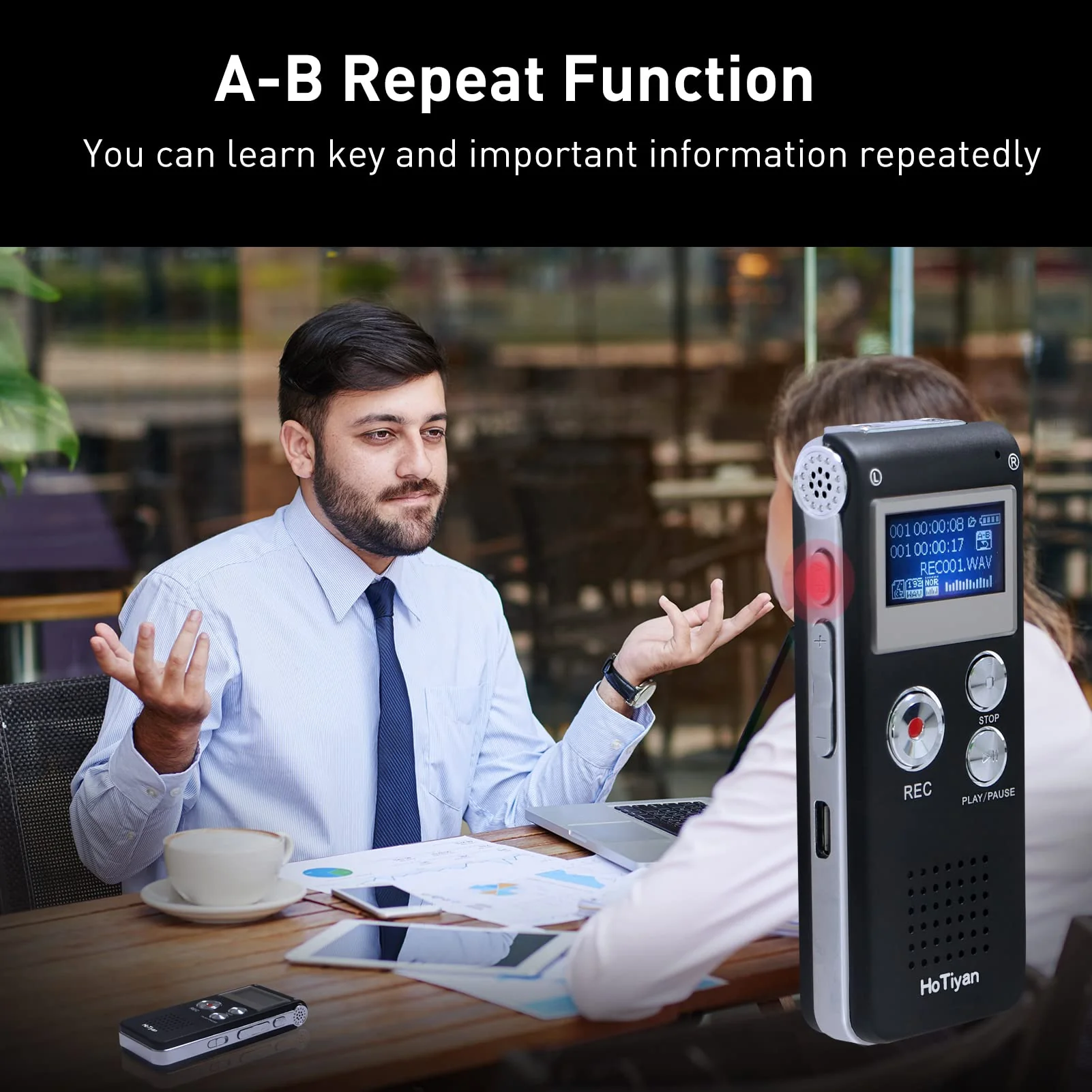 Voice Recorder 16GB Capacity Voice Activated Recording Device Digital Voice Recorder for Lectures, Meetings, Interviews Audio Recorder with USB Rechargeable WAV/MP3 Tape Recorder (16GB) - Image 4