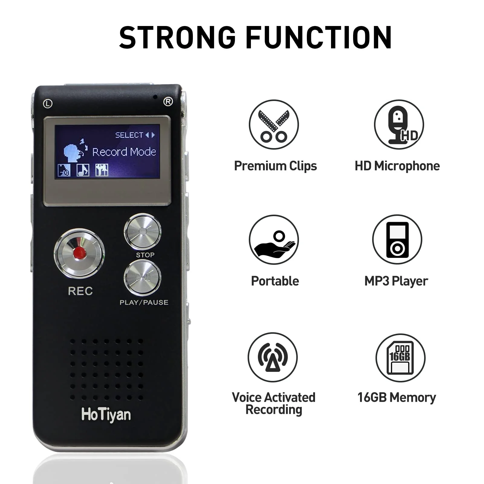 Voice Recorder 16GB Capacity Voice Activated Recording Device Digital Voice Recorder for Lectures, Meetings, Interviews Audio Recorder with USB Rechargeable WAV/MP3 Tape Recorder (16GB) - Image 5