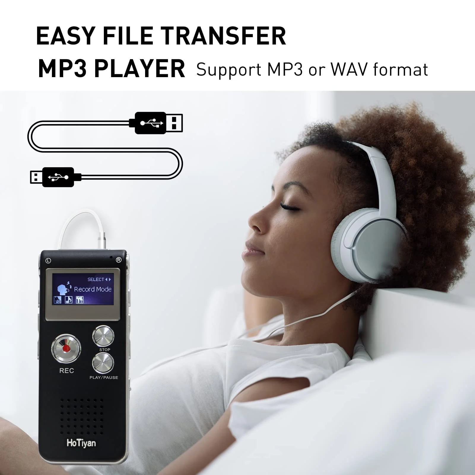 Voice Recorder 16GB Capacity Voice Activated Recording Device Digital Voice Recorder for Lectures, Meetings, Interviews Audio Recorder with USB Rechargeable WAV/MP3 Tape Recorder (16GB) - Image 7