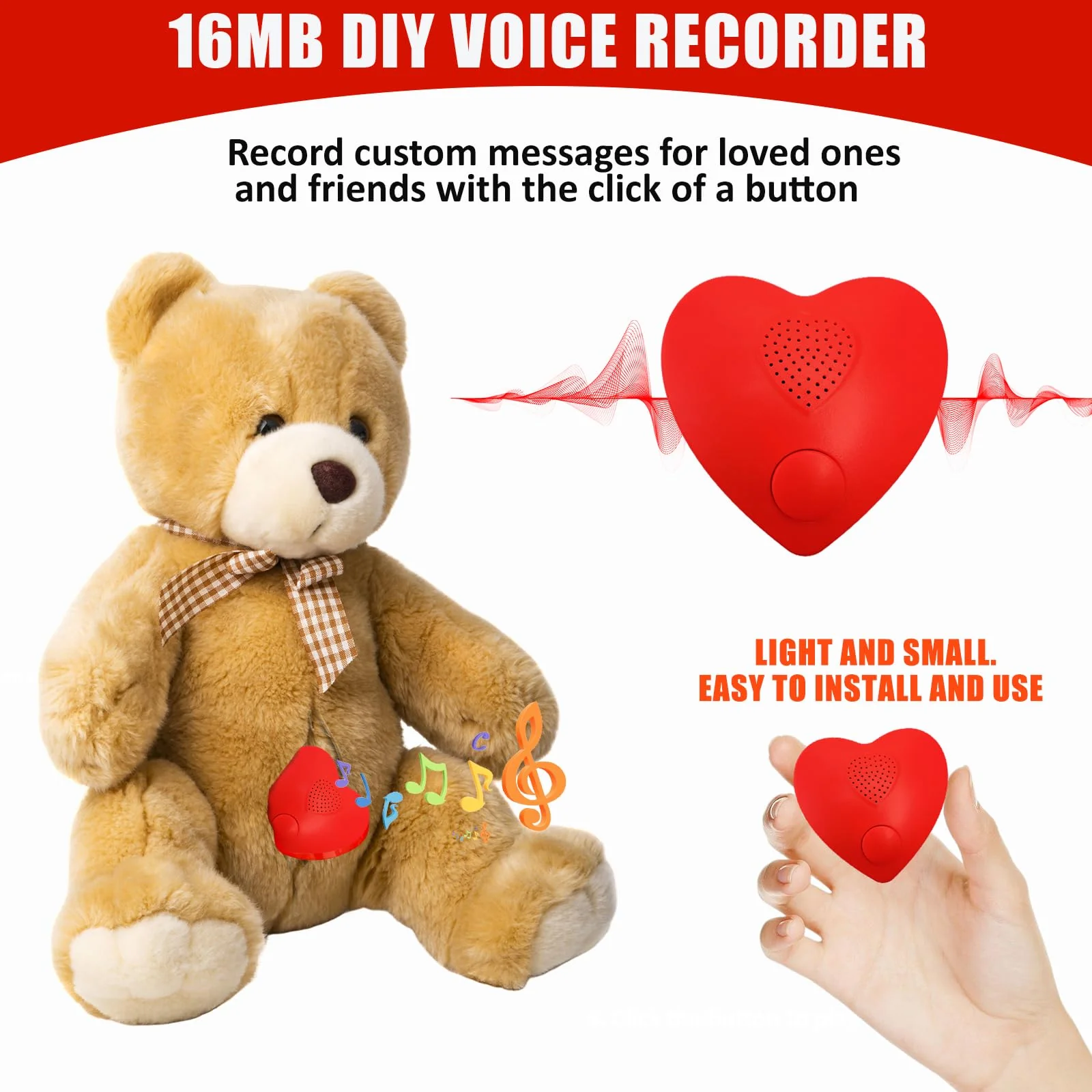 Voice Recorder, 16min USB Downloadable & Recordable Sound Chips Module for Stuffed Animals,Personal Voice Message for Mother's Day Christmas Plush Toy & DIY Creative Gifts for Boys, Girls (Red) XIN09-Download & Record - Image 8