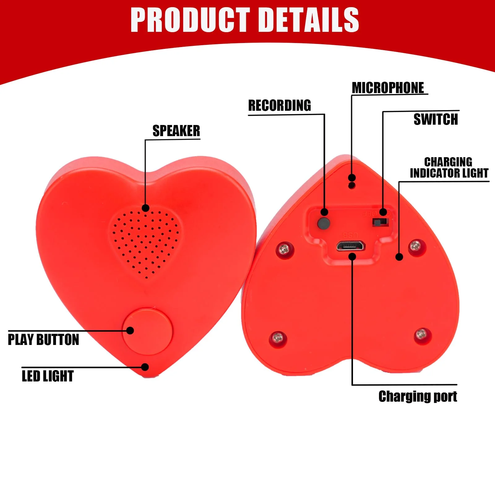 Voice Recorder,350s Voice Box for Recordable Gifts Button Sound Box for Stuffed Animals, Mother's day Valentine Christmas Plush Toy & Manual DIY Creative Sound Gifts for Boys, Girls (Red) XINR11-Only Record - Image 3