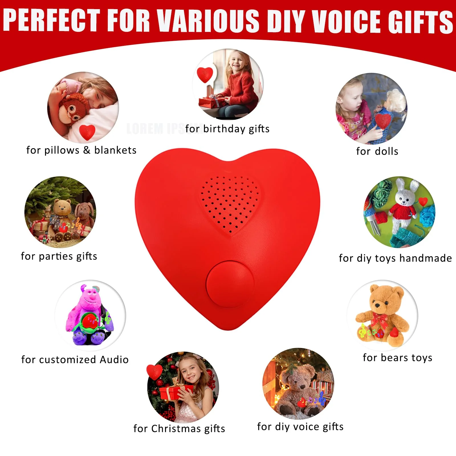Voice Recorder,350s Voice Box for Recordable Gifts Button Sound Box for Stuffed Animals, Mother's day Valentine Christmas Plush Toy & Manual DIY Creative Sound Gifts for Boys, Girls (Red) XINR11-Only Record - Image 7