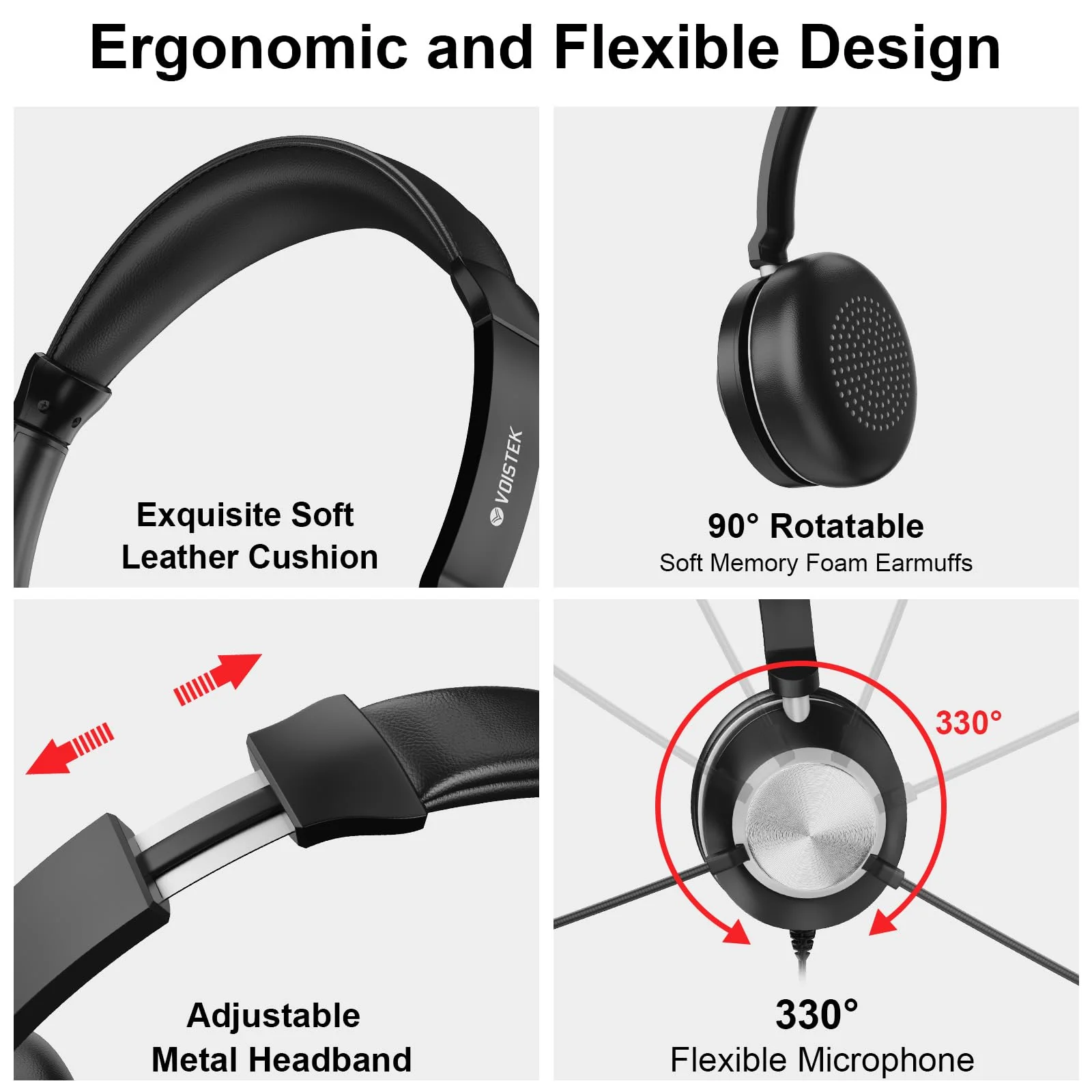 Voistek USB Headset with Microphone for Laptop/PC, On Ear Computer Headphones with Noise Cancelling Microphone in-line Control for Home Office Online Classes Zoom Skype - Image 5