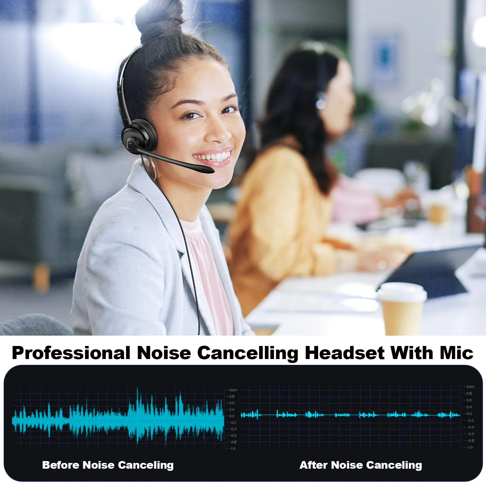Voistek USB Headset with Microphone,Wired On Ear Computer Headphones with Noise Cancelling Microphone for Laptop PC,in-line Control for Work, Office, Teams, Zoom, Skype, Online Class Dual Ear - Image 2