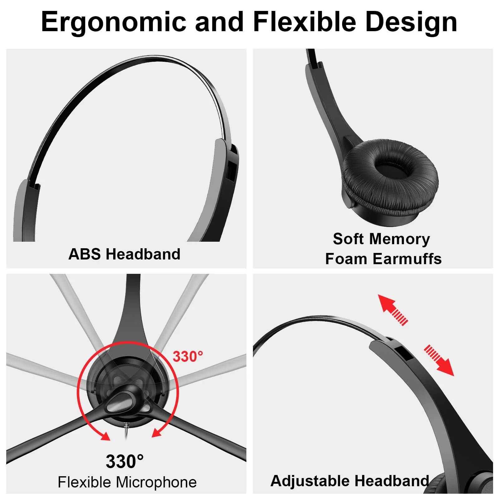 Voistek USB Headset with Microphone,Wired On Ear Computer Headphones with Noise Cancelling Microphone for Laptop PC,in-line Control for Work, Office, Teams, Zoom, Skype, Online Class Dual Ear - Image 3