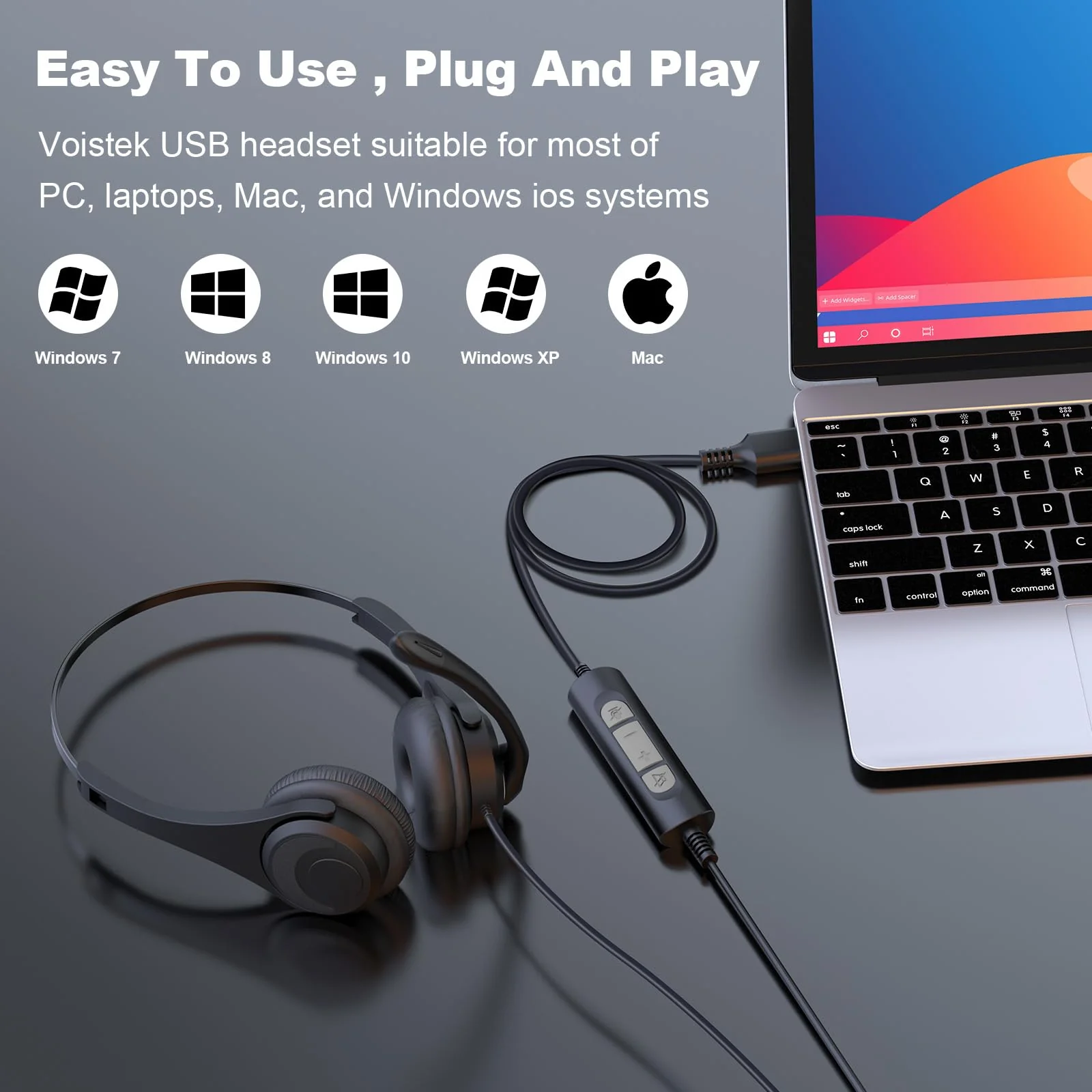 Voistek USB Headset with Microphone,Wired On Ear Computer Headphones with Noise Cancelling Microphone for Laptop PC,in-line Control for Work, Office, Teams, Zoom, Skype, Online Class Dual Ear - Image 4