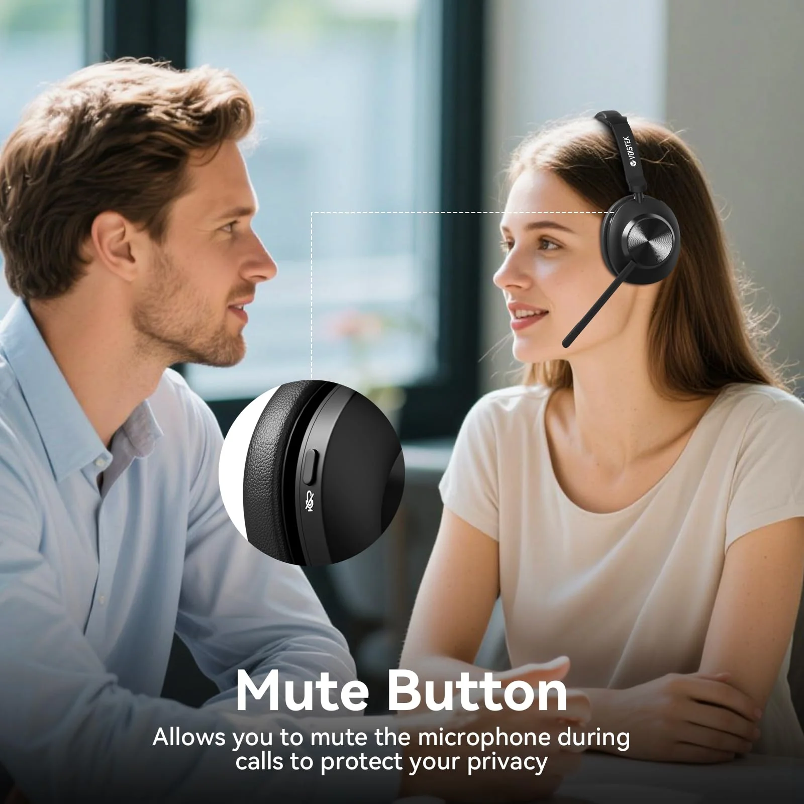Voistek Wireless Headset with Mic for Work, Bluetooth Computer Headphones(Bluetooth 5.3 + USB Dongle) w/Noise Cancelling Mic & Mute Button for Work,Home Office,Zoom,Teams,Online Meetings (Grey) Gray - Image 3