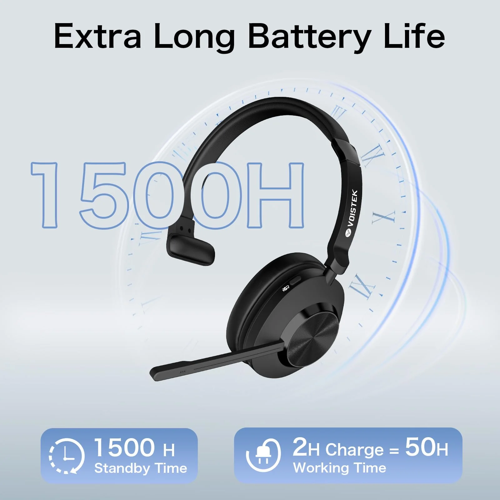 Voistek Wireless Headset with Mic for Work, Bluetooth Computer Headphones(Bluetooth 5.3 + USB Dongle) w/Noise Cancelling Mic & Mute Button for Work,Home Office,Zoom,Teams,Online Meetings (Grey) Gray - Image 6