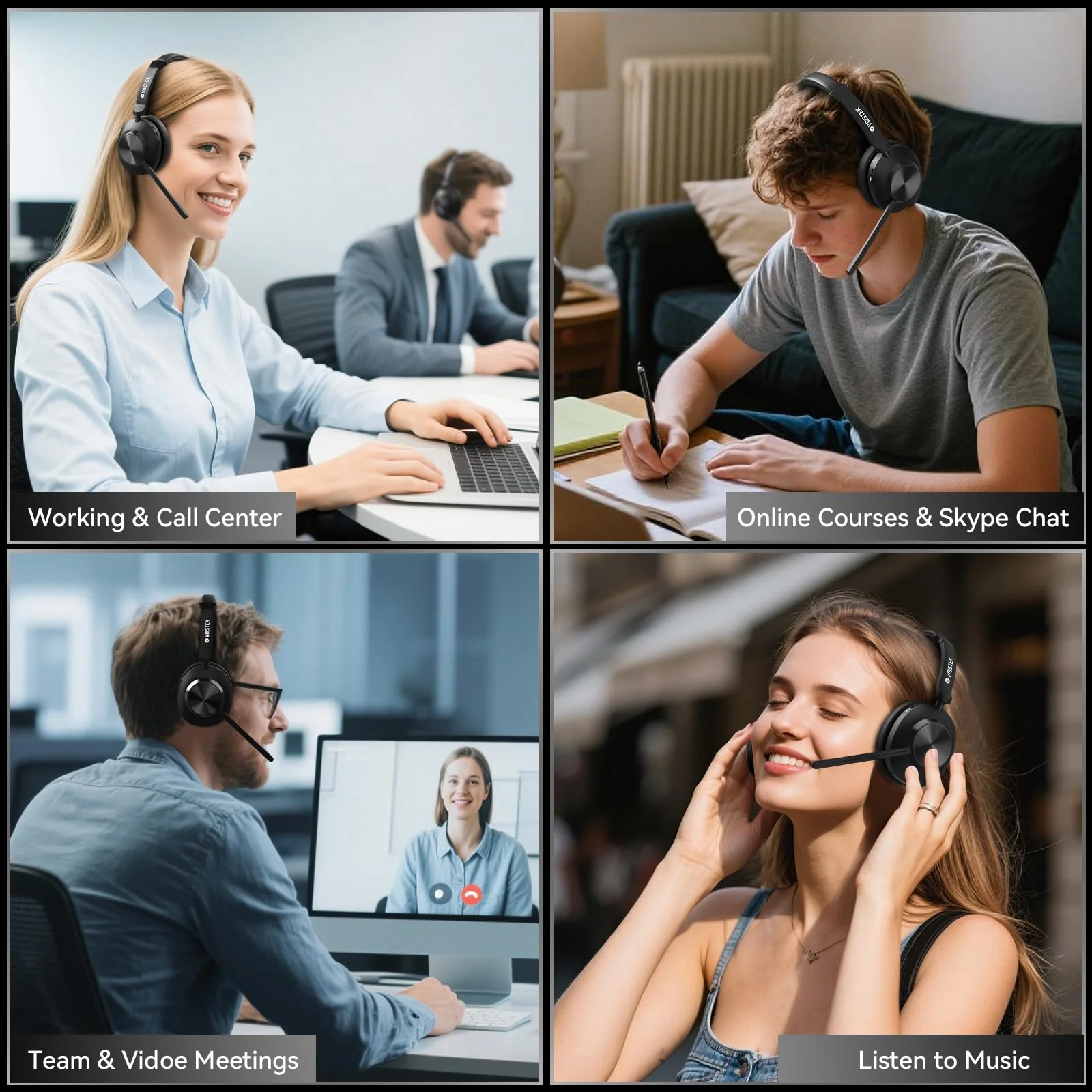 Voistek Wireless Headset with Mic for Work, Bluetooth Computer Headphones(Bluetooth 5.3 + USB Dongle) w/Noise Cancelling Mic & Mute Button for Work,Home Office,Zoom,Teams,Online Meetings (Grey) Gray - Image 8