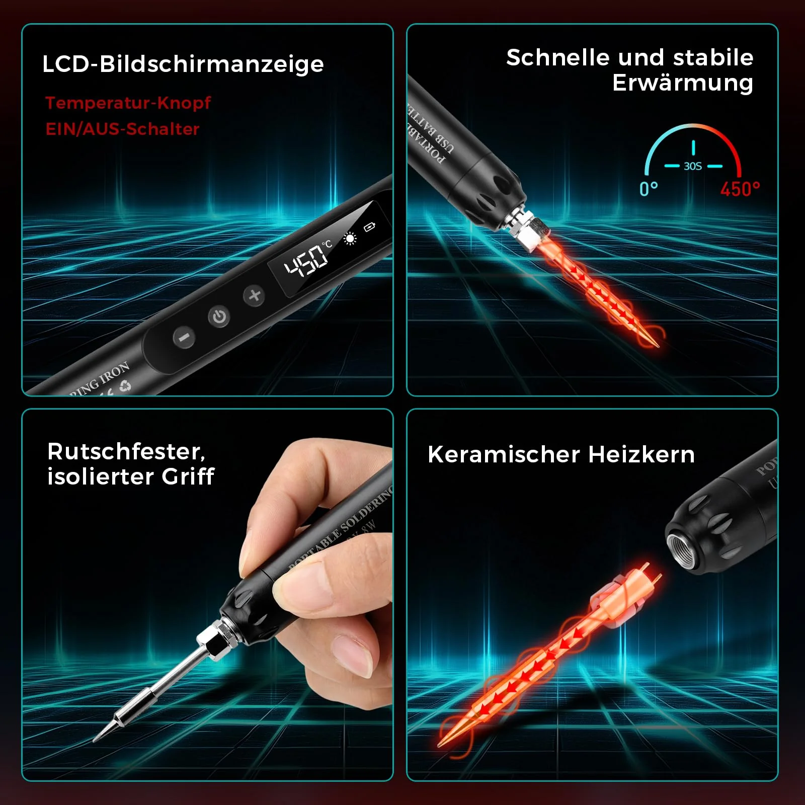 Voktta USB Rechargeable Soldering Iron with LCD, Battery Soldering Iron Set, Ceramic Heating Core, Adjustable Temperatures 200-450°C, with 3 Soldering Tips, It is for Repairing Circuit Boards etc - Image 2