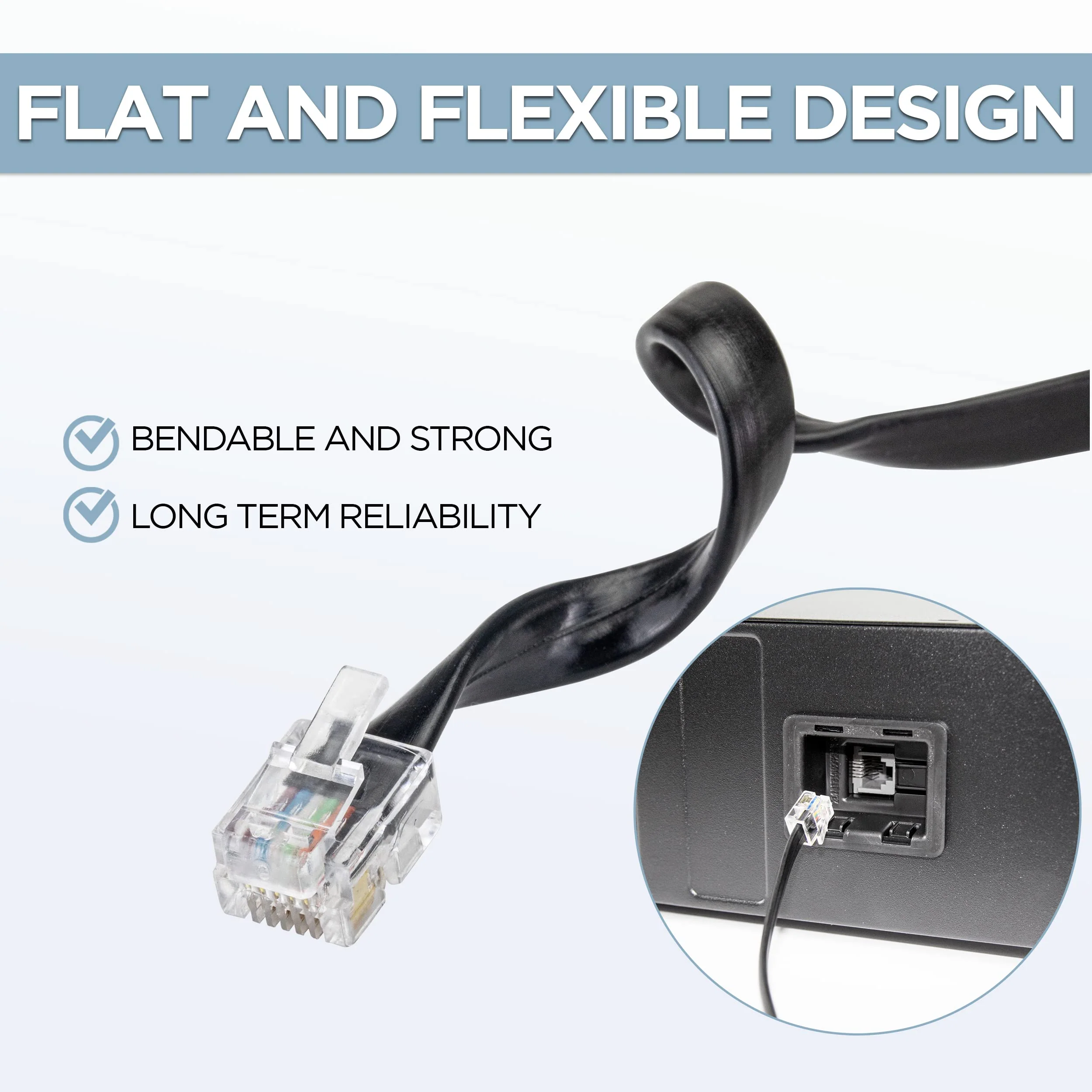 Volcora 5 Feet RJ11 / RJ12 Data Cable - Heavy Duty 6-Pins High-Speed Extension for Cash Register Drawer, Telephone, Modem, Fax, Printers, and More - Drawer Cable for Voice and Data 1 5 ft - Image 4
