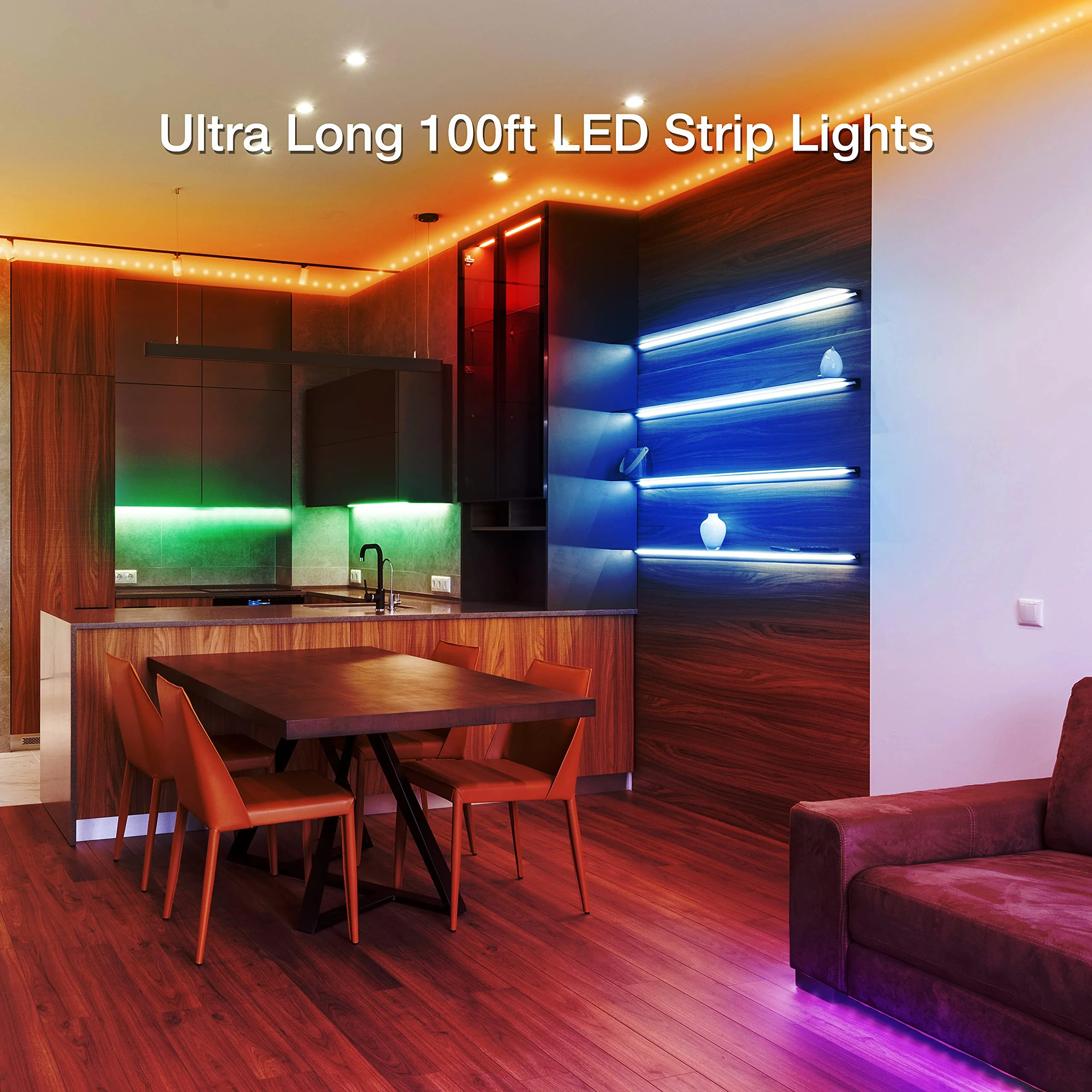 VOLIVO 100ft RGB Led Strip Lights, Color Changing Led Light Strips Kit with 24 Keys IR Remote Control, Led Lights for Bedroom, Room, Home 100 ft - Image 3