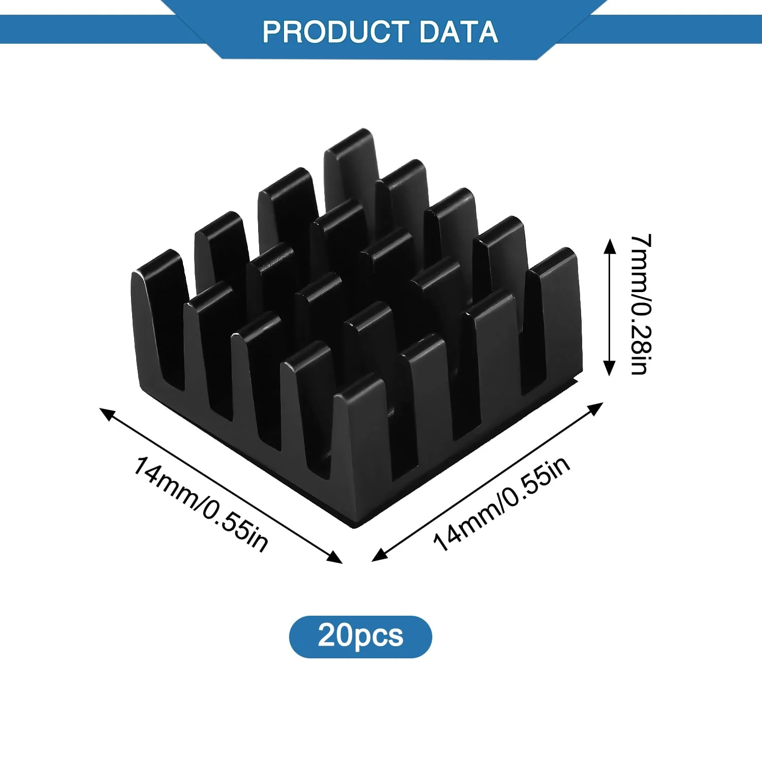 VooGenzek 20 Pieces Aluminium Heatsink, Cooler Fin Heatsink, Heatsink, Cooler, with Thermal Conductive Special Adhesive Film, for Cooling Electronic Components, 14 x 14 x 7 mm, Black Black - 14 x 14 x 7 mm - 20 pieces - Image 2
