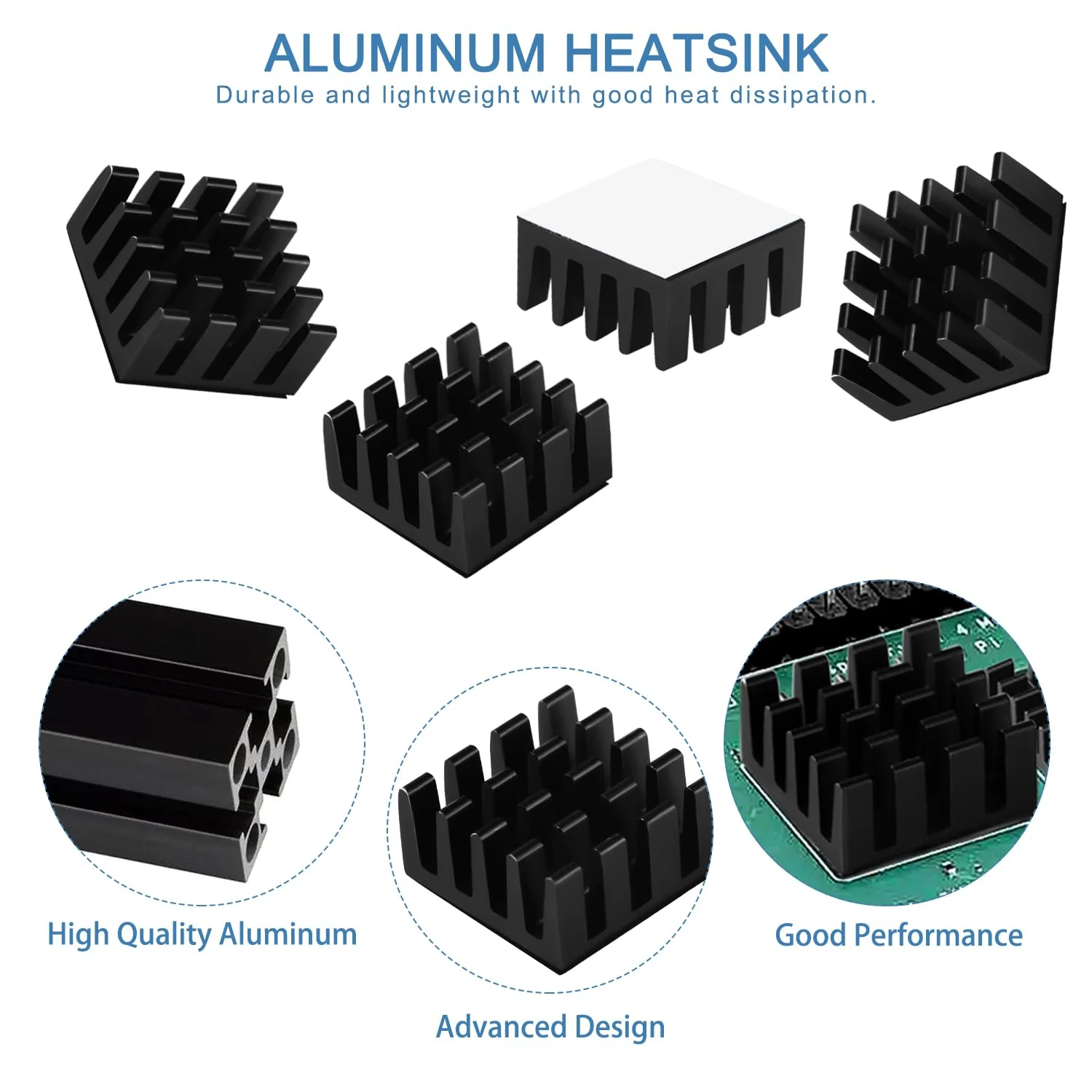 VooGenzek 20 Pieces Aluminium Heatsink, Cooler Fin Heatsink, Heatsink, Cooler, with Thermal Conductive Special Adhesive Film, for Cooling Electronic Components, 14 x 14 x 7 mm, Black Black - 14 x 14 x 7 mm - 20 pieces - Image 3