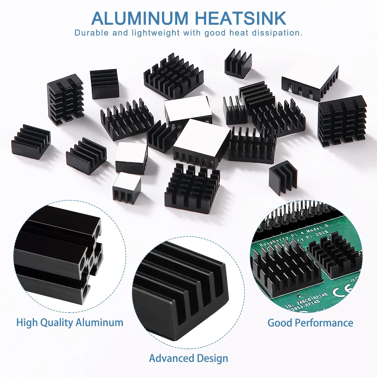 VooGenzek 20 Pieces Aluminium Heatsink Kit, Radiator Fin Heatsink, Heatsink, Cooler, with Heat-Conducting Special Adhesive Film, for Cooling Electronic Components, Black Black - Multiple Sizes - 20 Pieces - Image 3