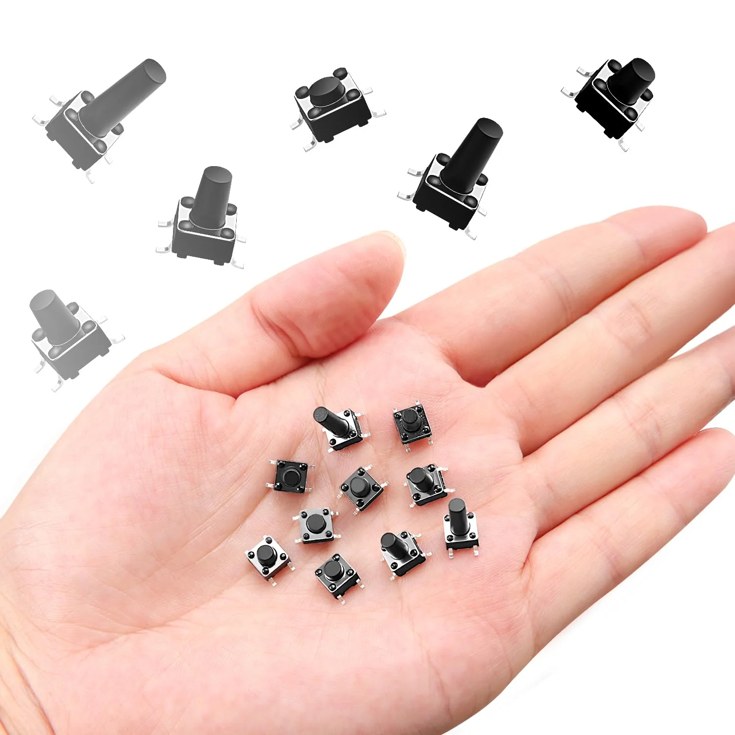 VooGenzek 200 Pieces 10 Values Micro Momentary Tactile Push Button Switch, 6 x 6 mm Tactile Push Button Switch, Button Micro Tactile Switch Kit, Black 6x6mm - Black - 200pcs - Image 5
