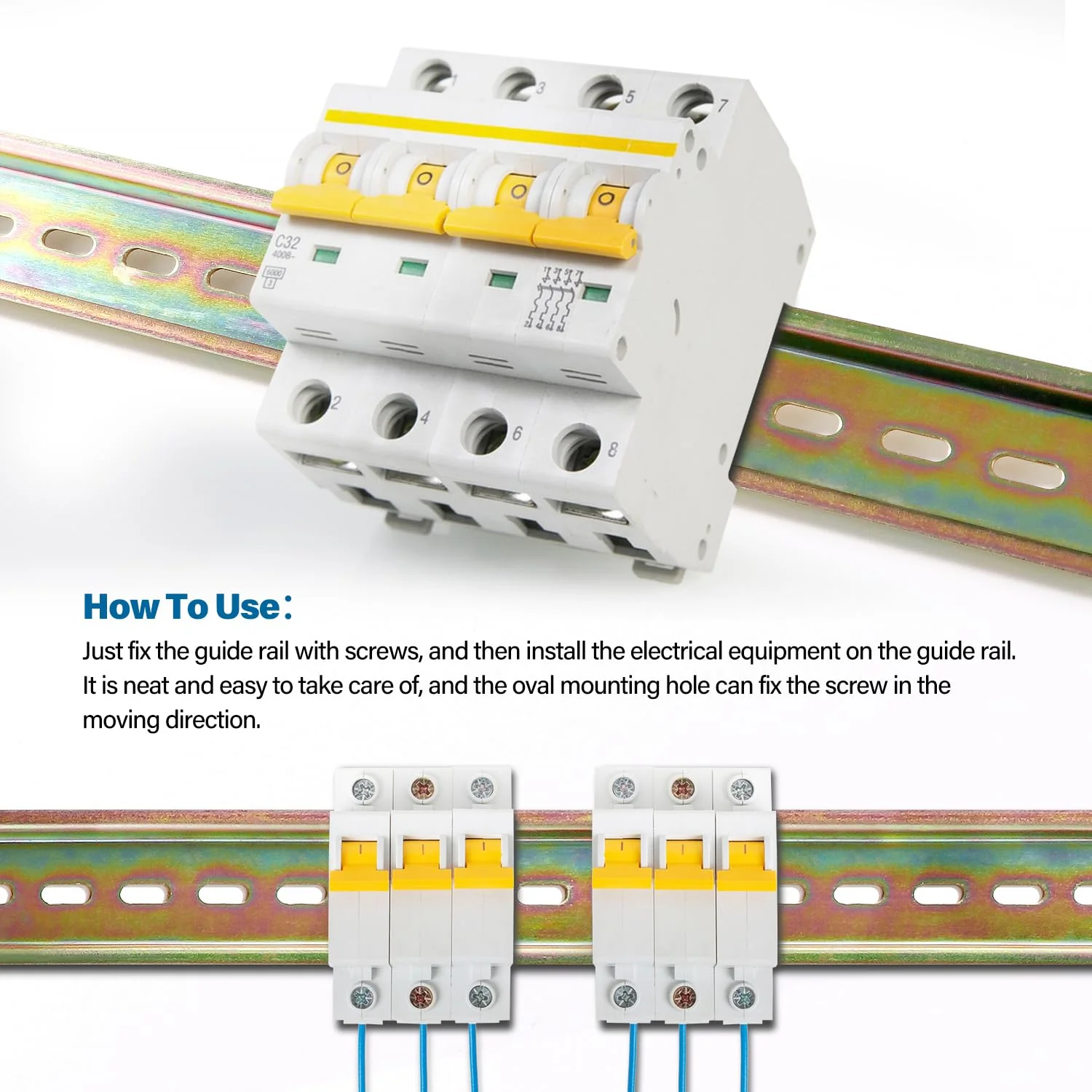 VooGenzek 4 x DIN rail, DIN rail support rail, with 16 screws, for DIN rail series and contactor, 35 x 300 mm, alloy steel Alloy Steel 300mm - 4 Pieces - Image 4