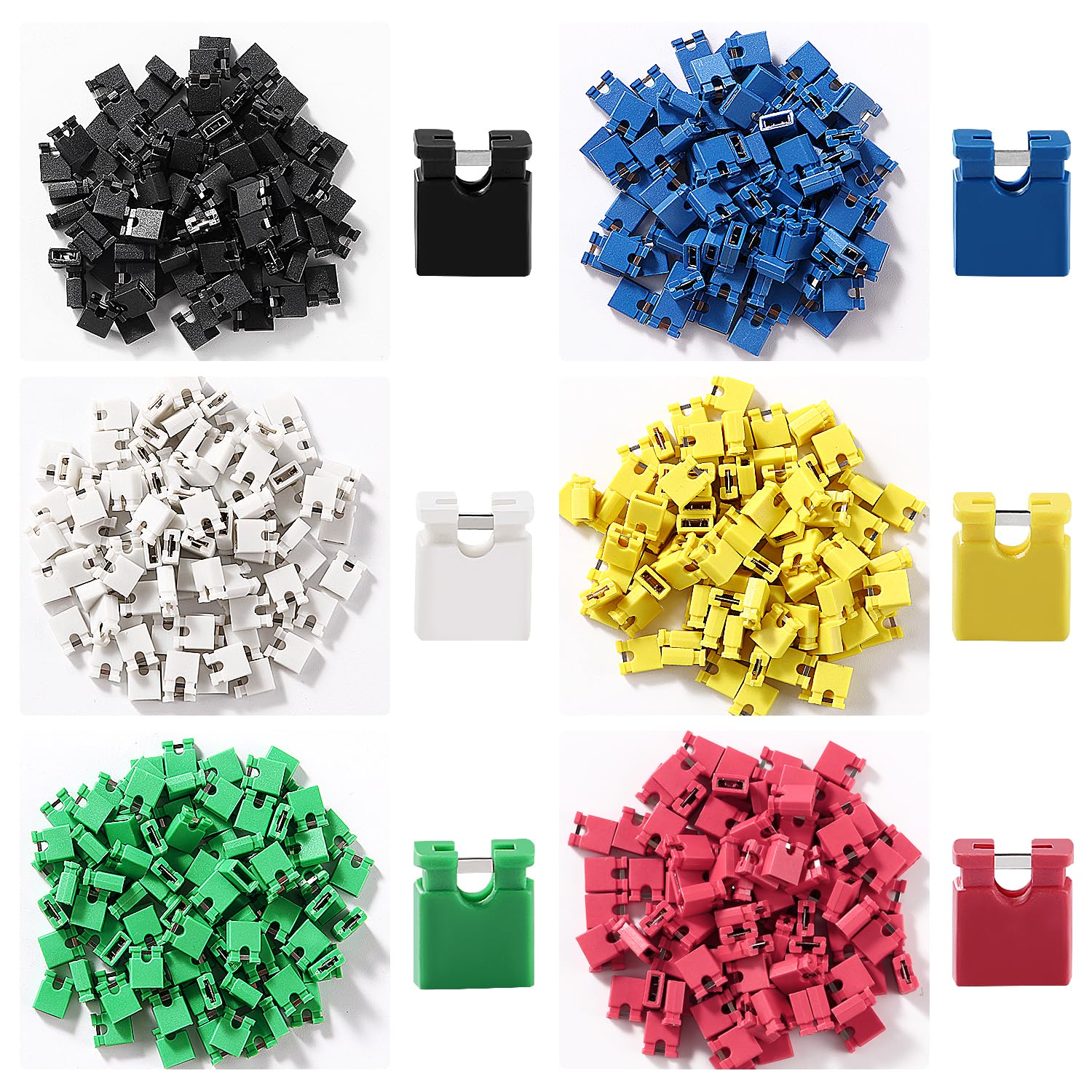 VooGenzek 600 Pieces 6 Colours 2.54 mm Computer Jumper Caps Shunts Short Circuit Cap, 2.54 mm Short Circuit Jumper Caps, Jumper Caps for PCB, 2-Terminal Open Top Jumper Cap, for Arduino PCB - Image 3