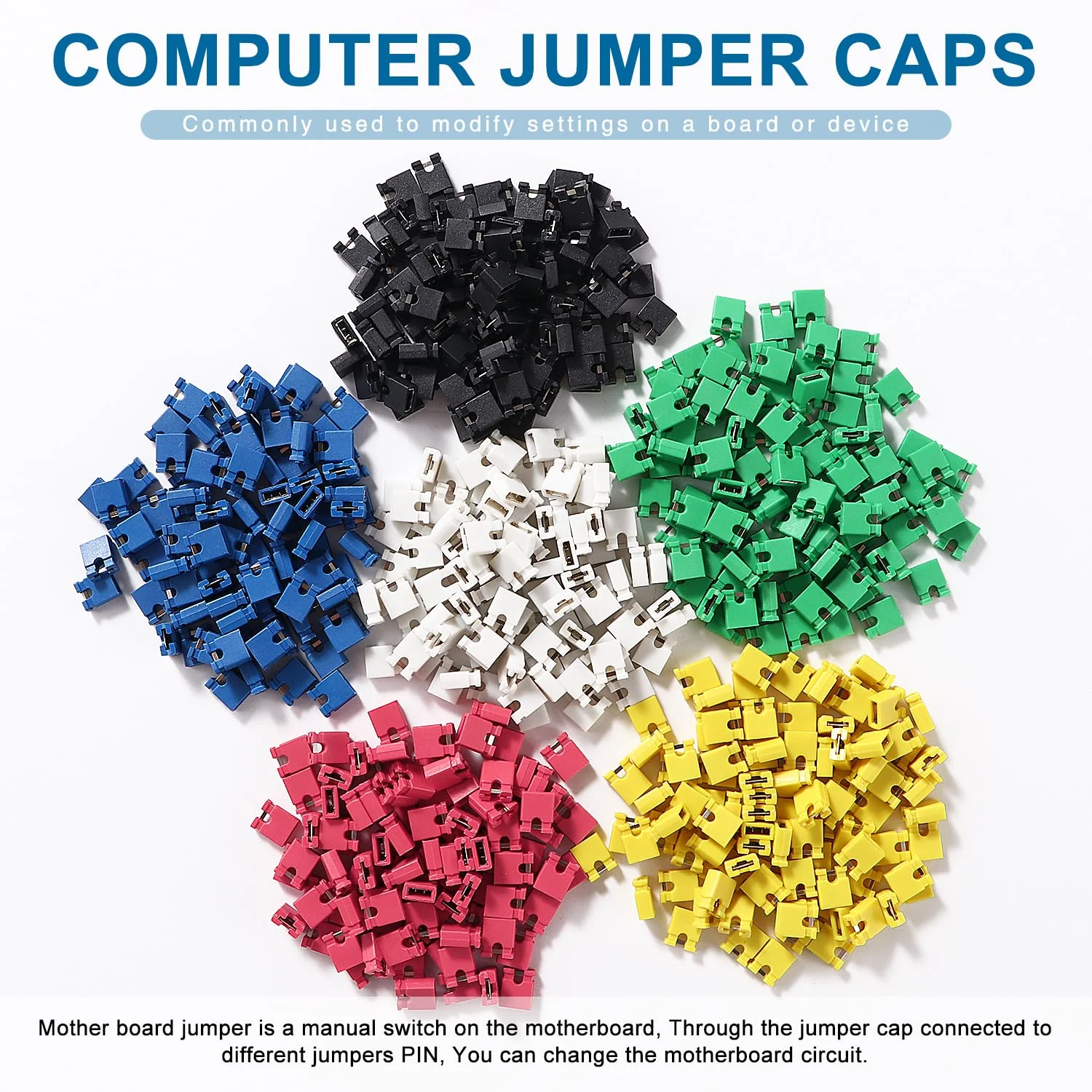 VooGenzek 600 Pieces 6 Colours 2.54 mm Computer Jumper Caps Shunts Short Circuit Cap, 2.54 mm Short Circuit Jumper Caps, Jumper Caps for PCB, 2-Terminal Open Top Jumper Cap, for Arduino PCB - Image 4