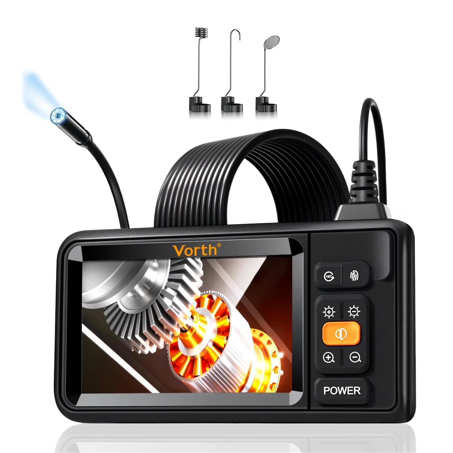Vorth Endoscope Camera with Light, 4.3 Inch IPS Screen Inspection Camera with 8 LED Lights, 5 m Semi-Rigid Cable Endoscope Camera, IP67 Waterproof 1080P HD Tube Camera - Single Lens 5M-Single lens