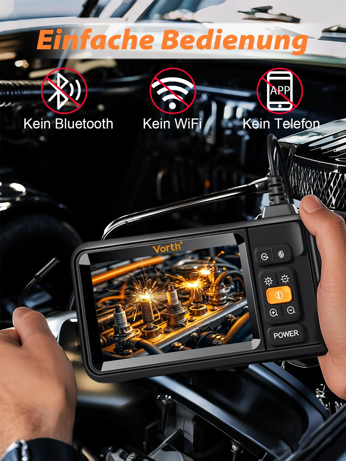 Vorth Endoscope Camera with Light, 4.3 Inch IPS Screen Inspection Camera with 8 LED Lights, 5 m Semi-Rigid Cable Endoscope Camera, IP67 Waterproof 1080P HD Tube Camera - Single Lens 5M-Single lens - Image 7
