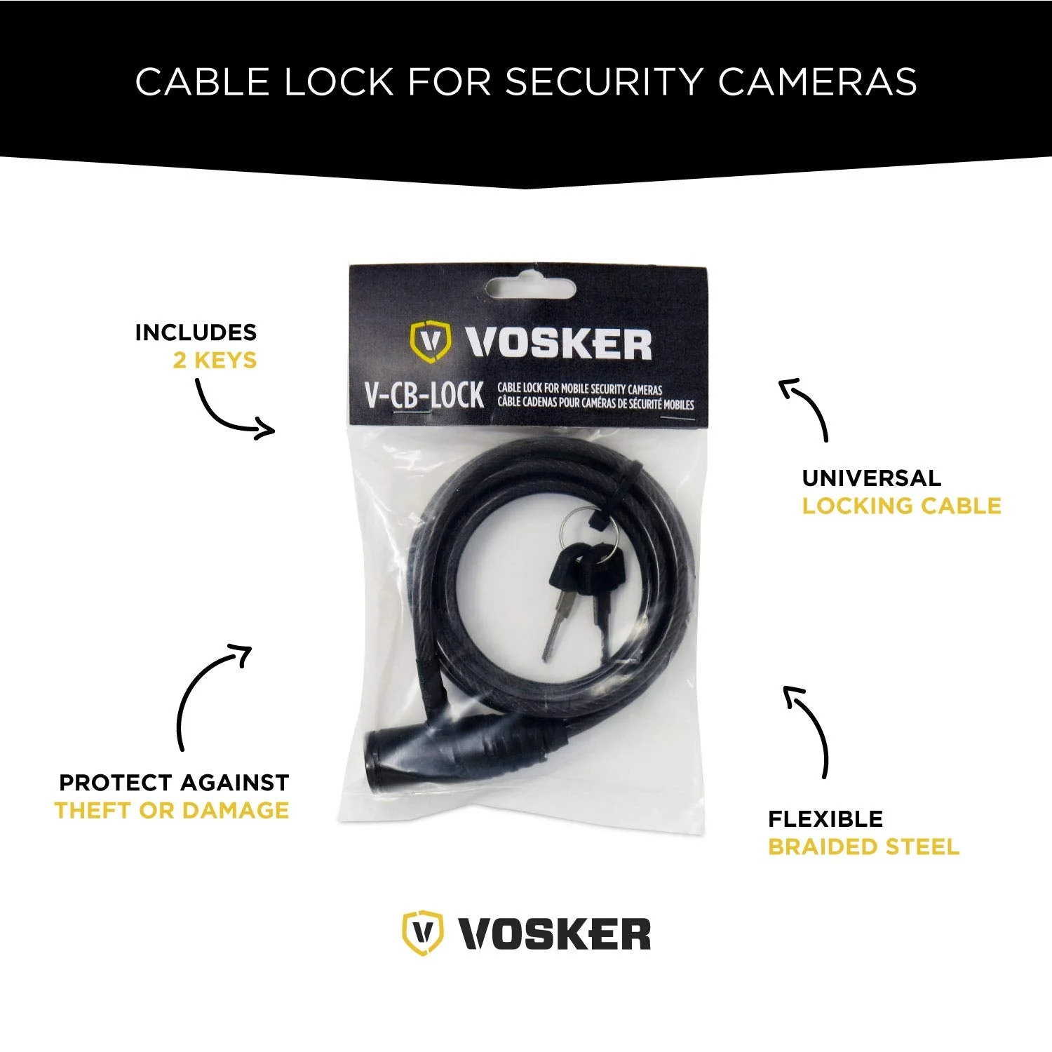 Vosker 2 Keys Cable Lock for security cameras | 6 Feet Long Flexible Braided Steel | Universal locking cable and Flexible lock cable (Protection Box Support) - Image 7