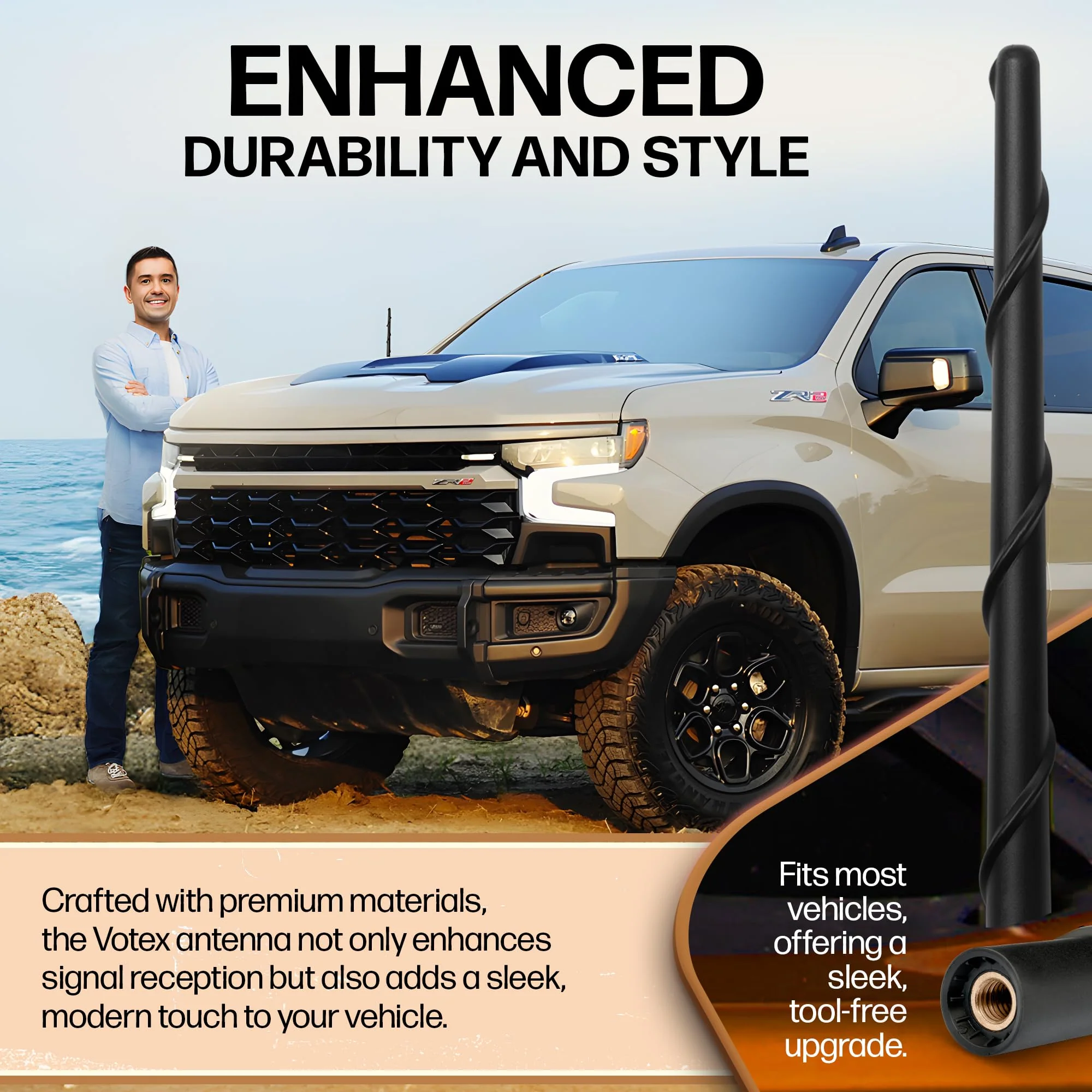 Votex 8 Inch Antenna fits Chevrolet Silverado 1500 (2006-2026) Short Rubber Antenna - Carwash Proof - Premium Reception - Internal Copper Coil - Image 8